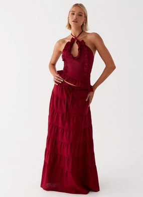 Weekend Style Mariella Linen Maxi Skirt - Maroon