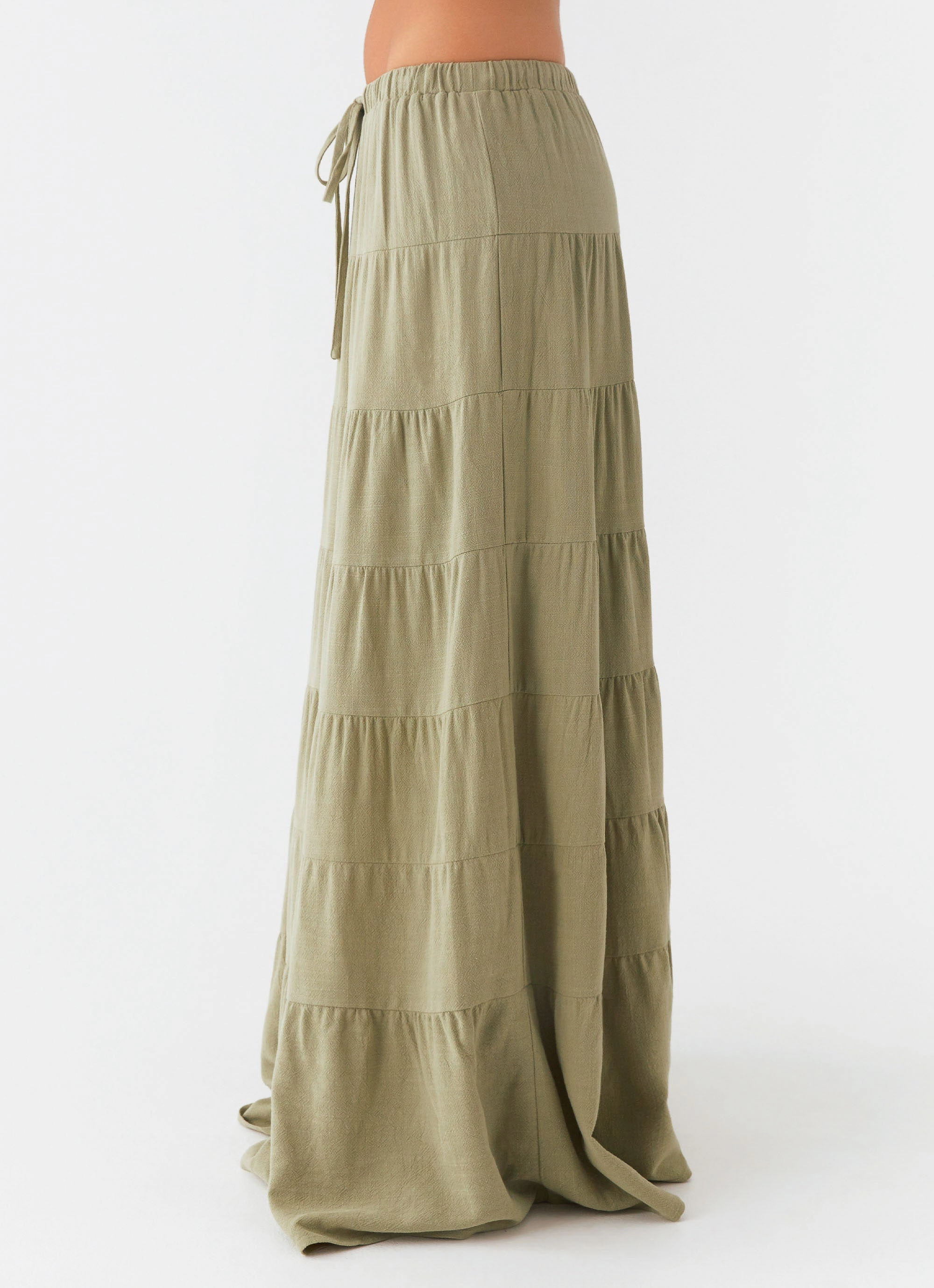 Breathable Lining Matching Belt Mariella Linen Maxi Skirt - Sage