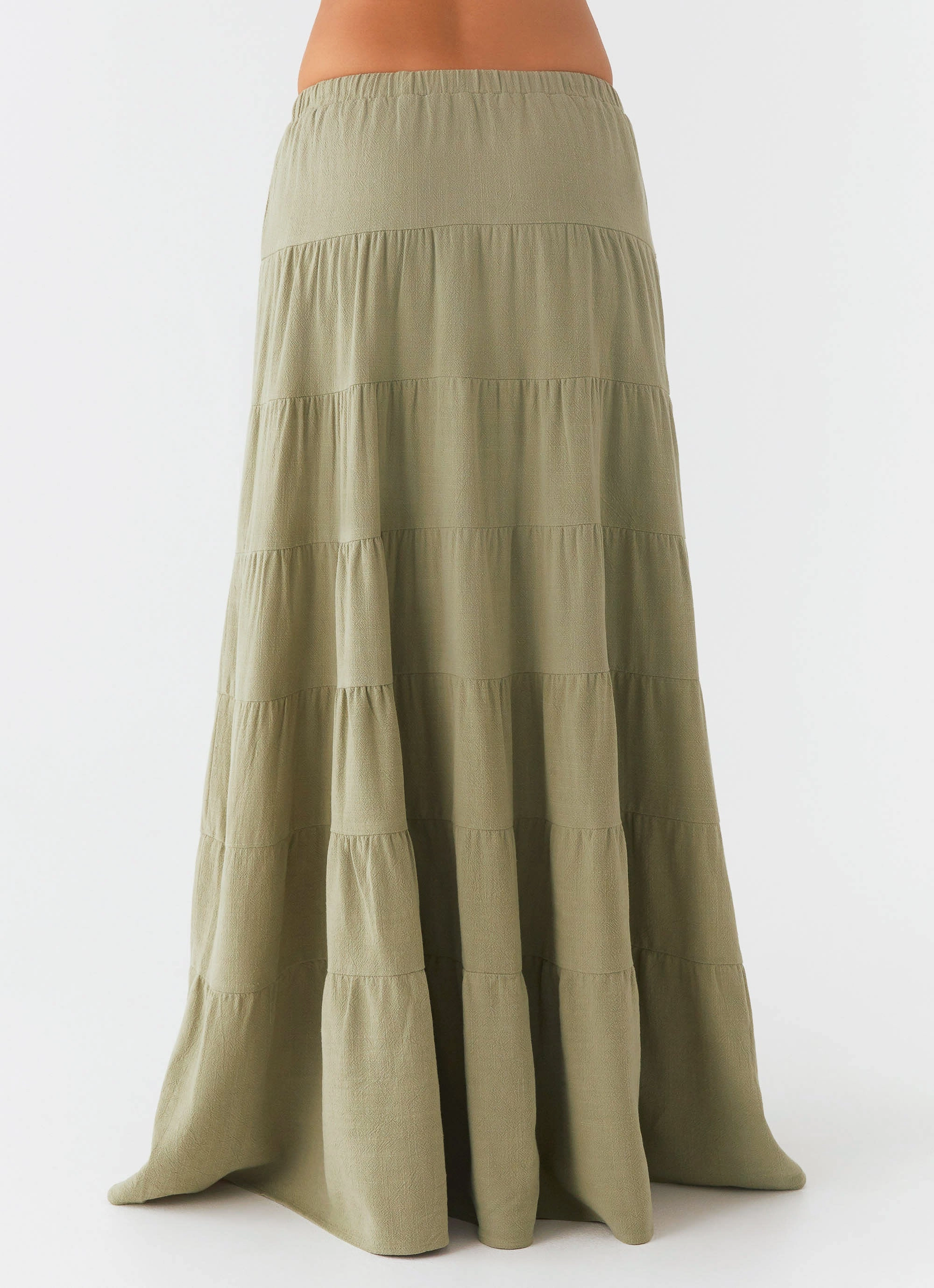 Mariella Linen Maxi Skirt - Sage Fold Over Detail