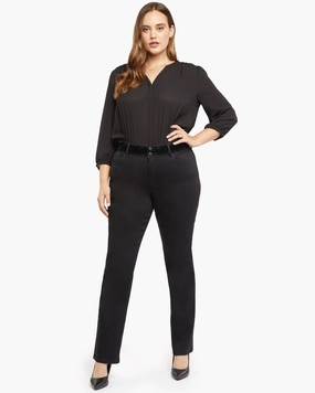 Marilyn Flocked Waist Straight Jean | Dark Enzyme Black Daywear Fit