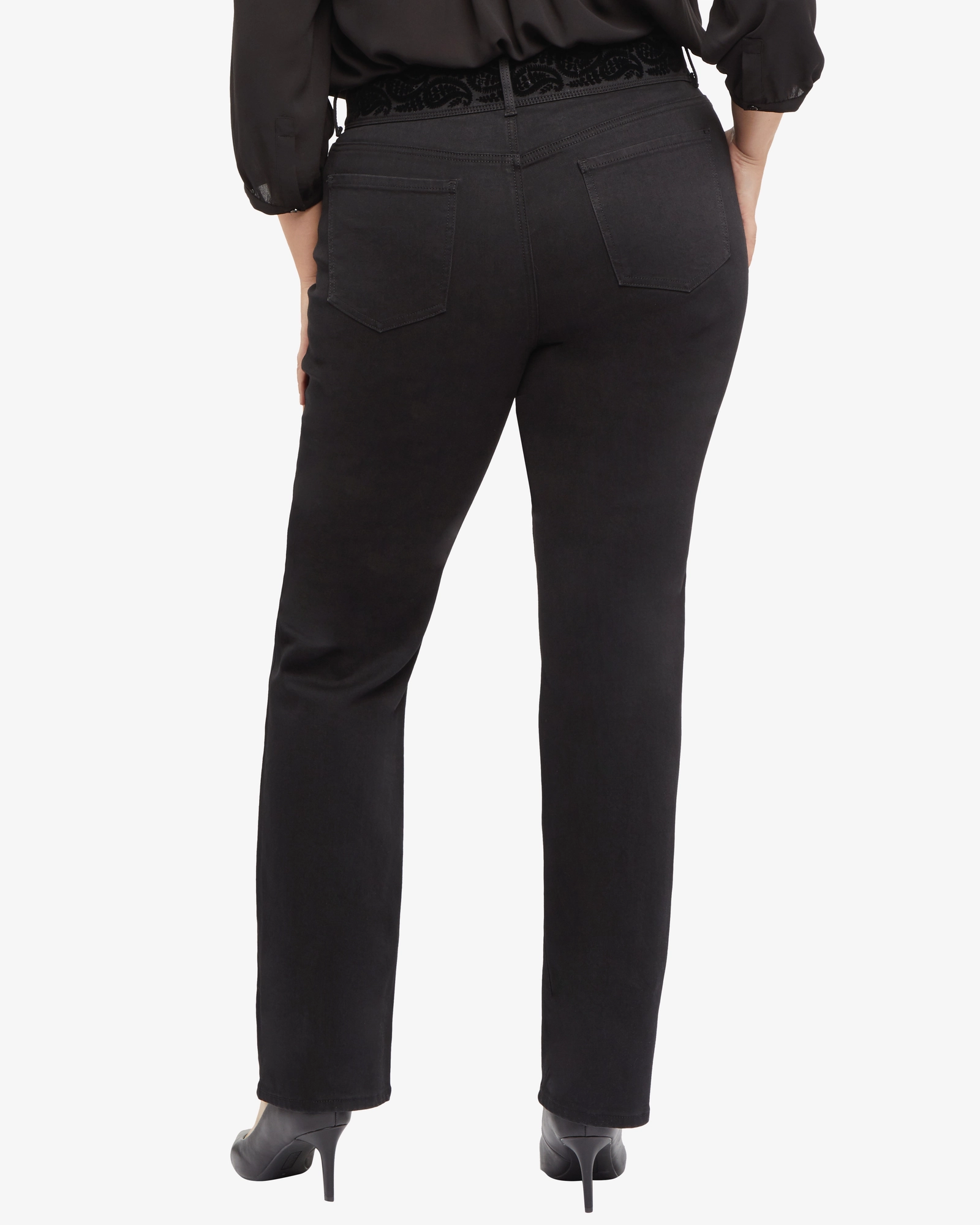 Marilyn Flocked Waist Straight Jean | Dark Enzyme Black Style Essential