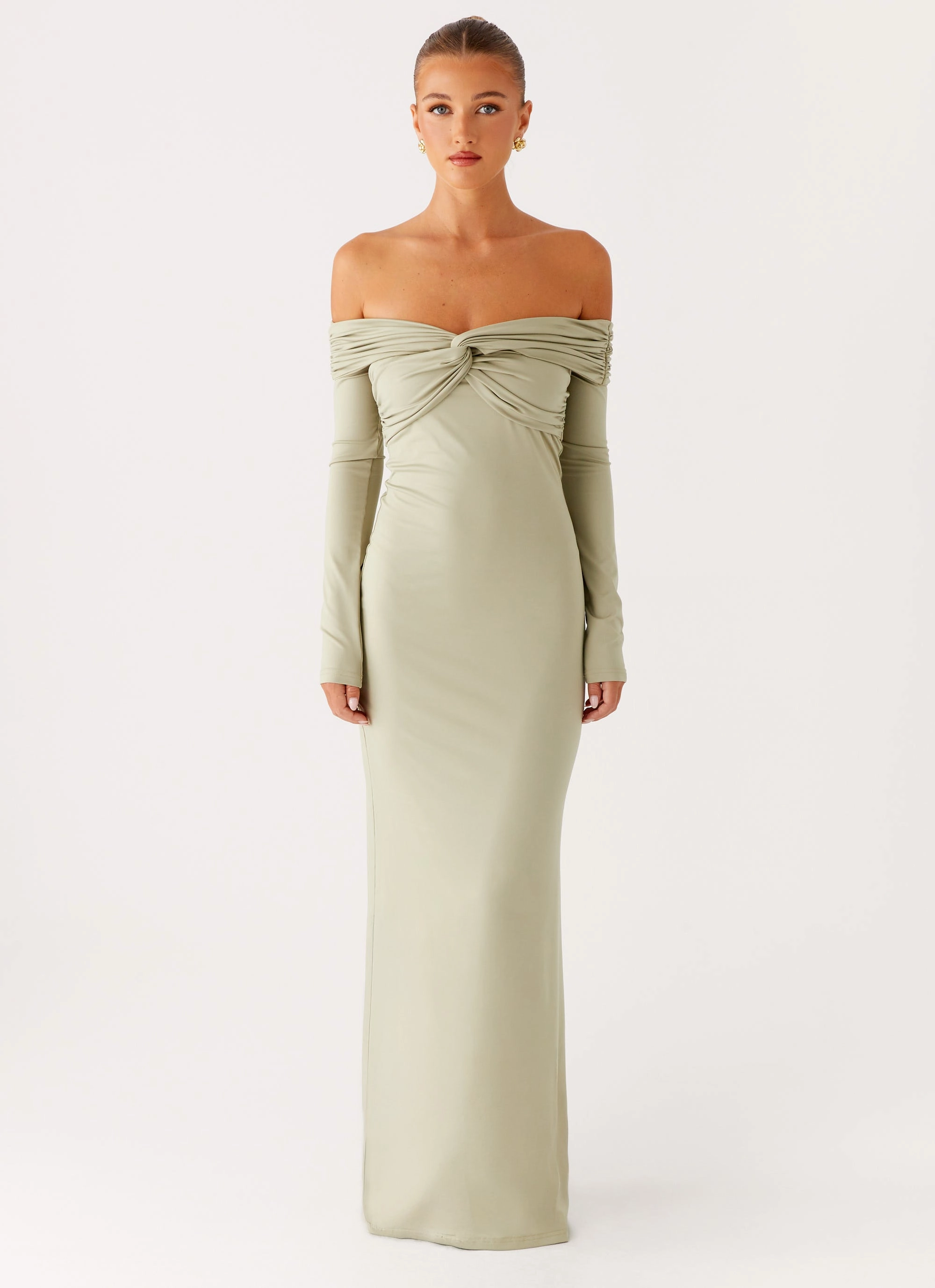 Marla Long Sleeve Maxi Dress - Sage Pure Color Comfortable and breathable