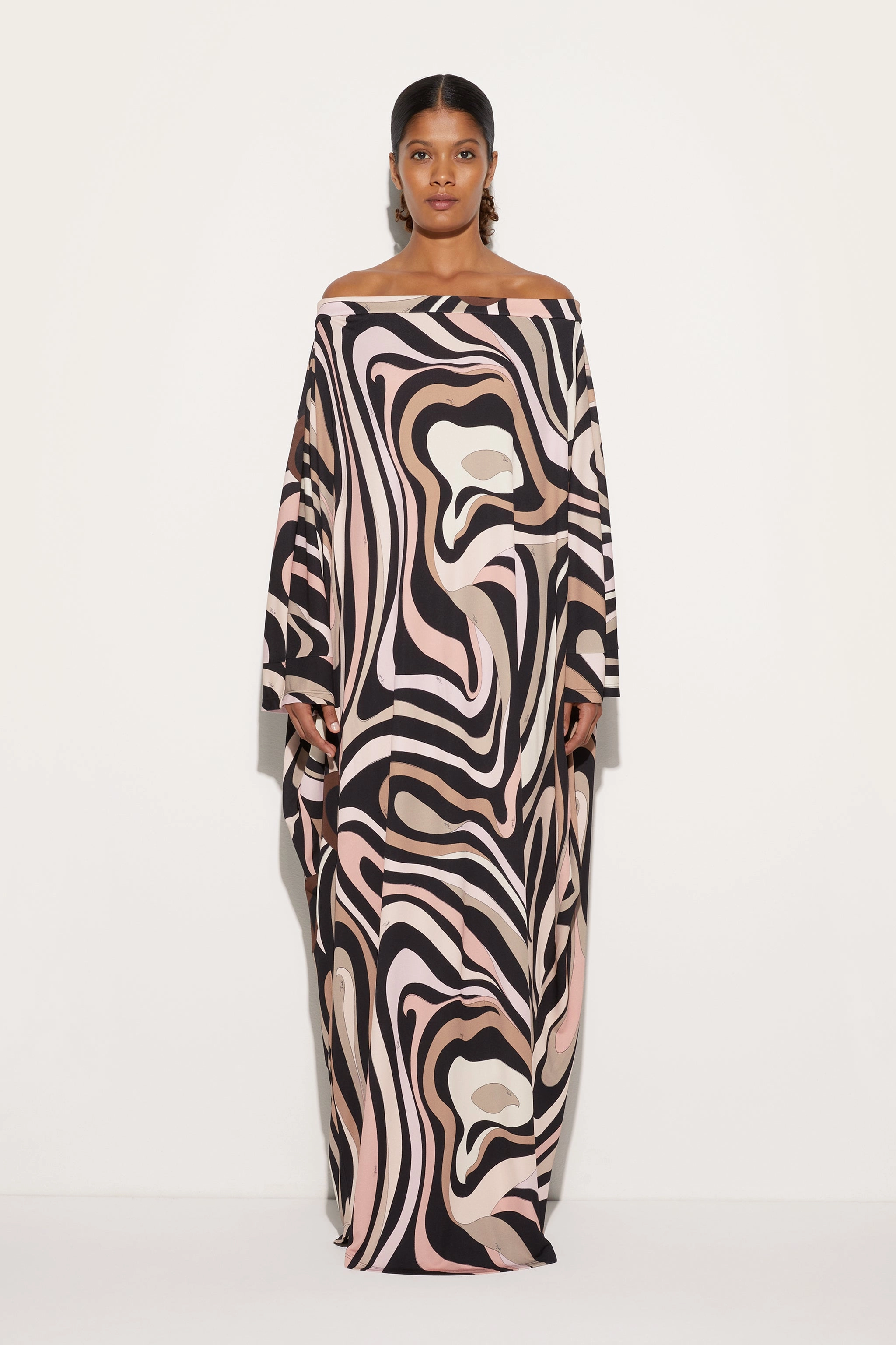 ElasticWaistband Marmo Boat Neck Kaftan