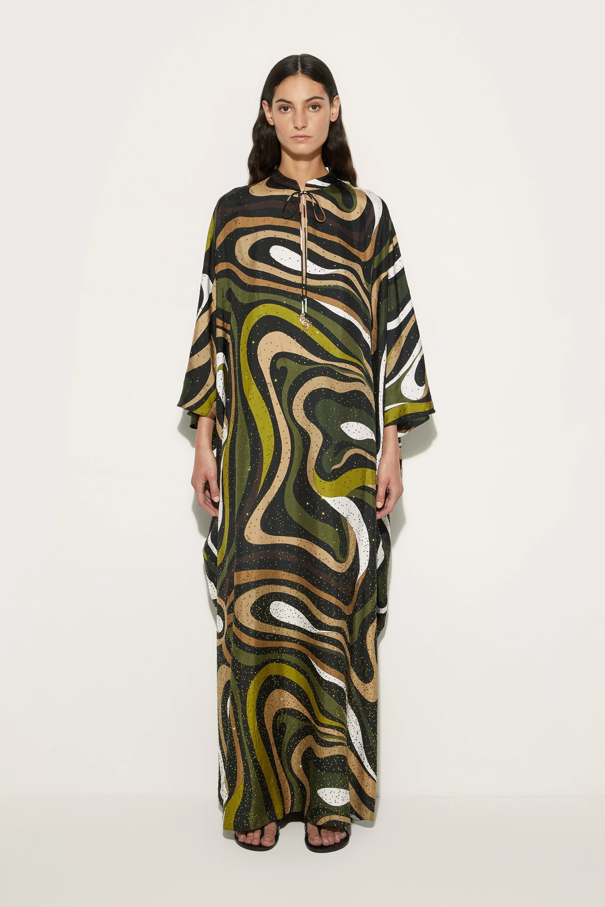 Effortless Wear Natural Fit Marmo Print Embellished Kaftan