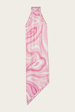 Edgy Look Elegant Fabric Marmo Print Silk Twill Asymmetrical Dress