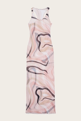 Marmo Print Tulle Dress Versatile Layering Neutral-Shade