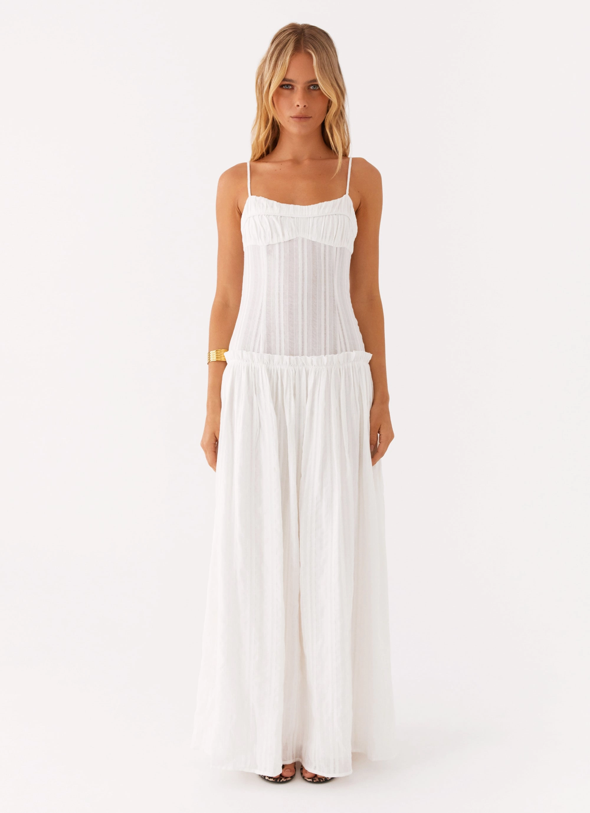 BreathableFabric Timeless Layer Jacinda Drop Waist Maxi Dress - Ivory