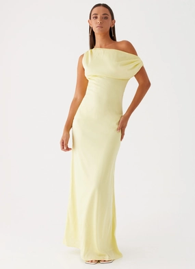 Romantic-Style Embroidered-Detail Heart Of Glass Satin Maxi Dress - Yellow
