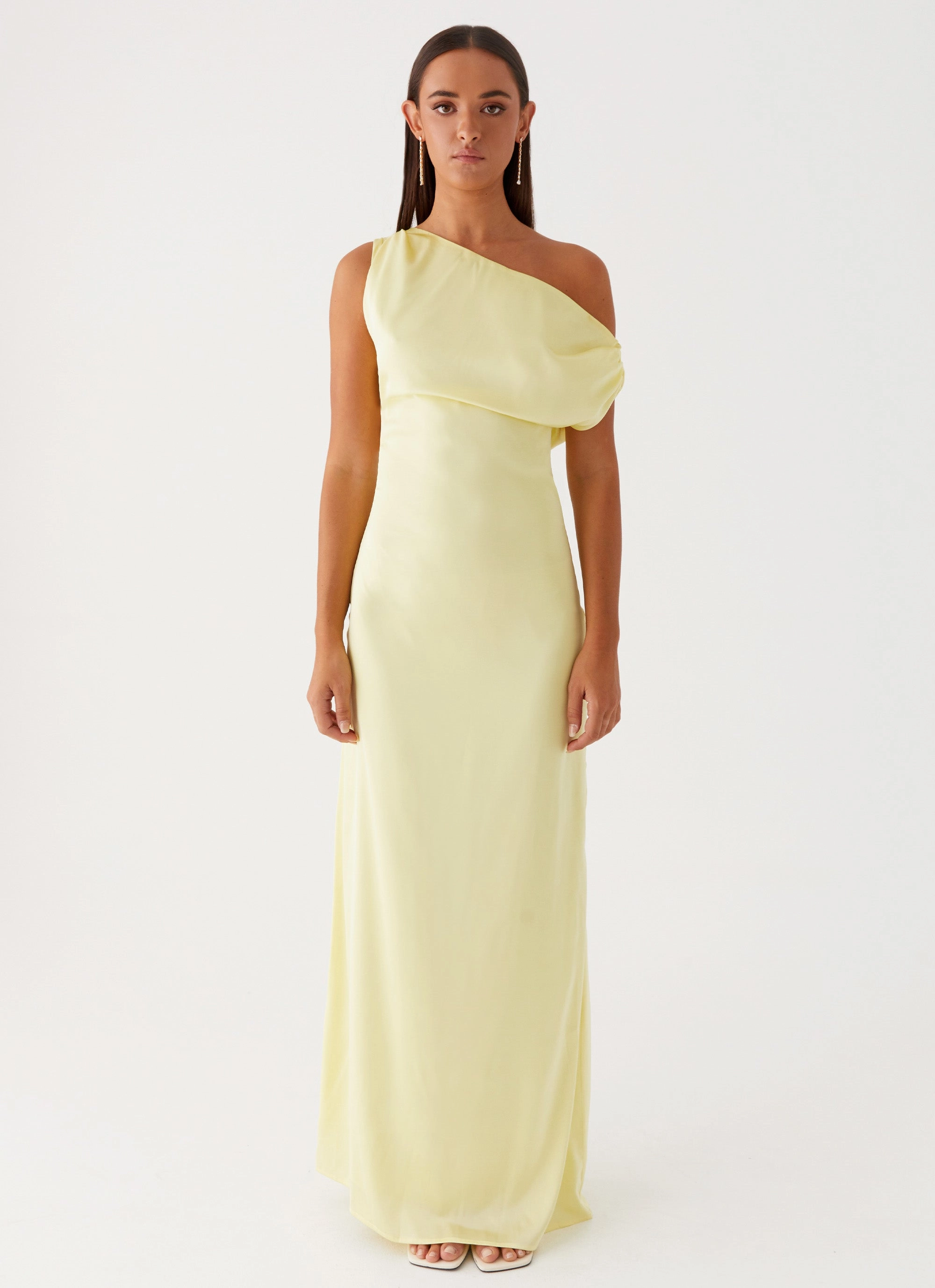 Heart Of Glass Satin Maxi Dress - Yellow Versatile Look Crinkle Effect