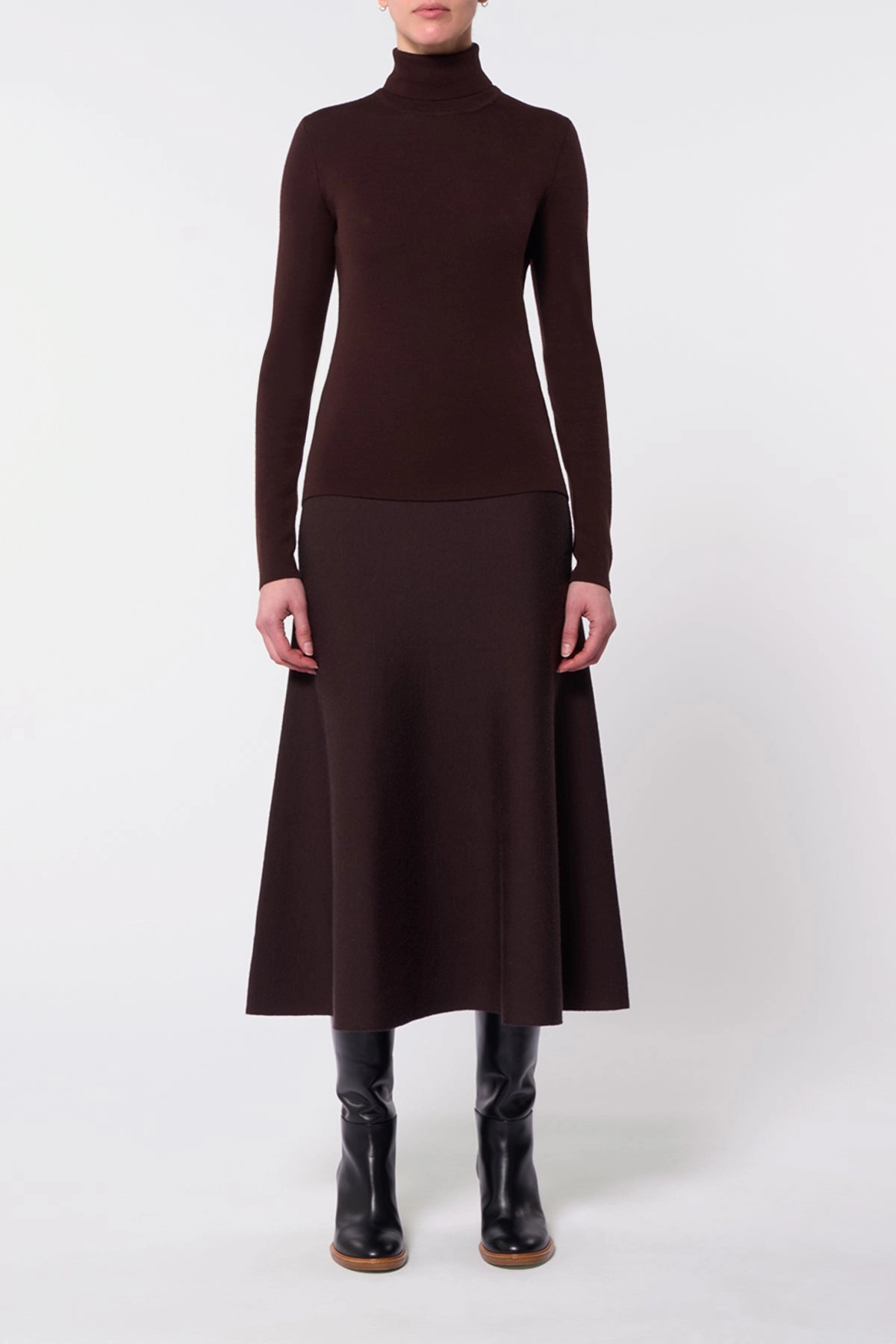 Indoor Comfort May Knit Turtleneck in Chocolate Merino Wool Cashmere