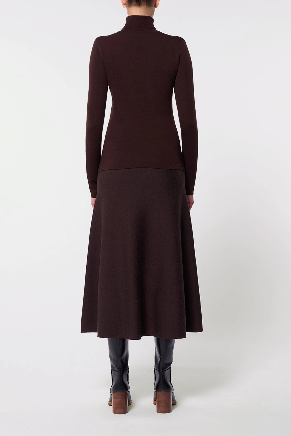 Hooded Neckline Option Seasonal Wear May Knit Turtleneck in Chocolate Merino Wool Cashmere