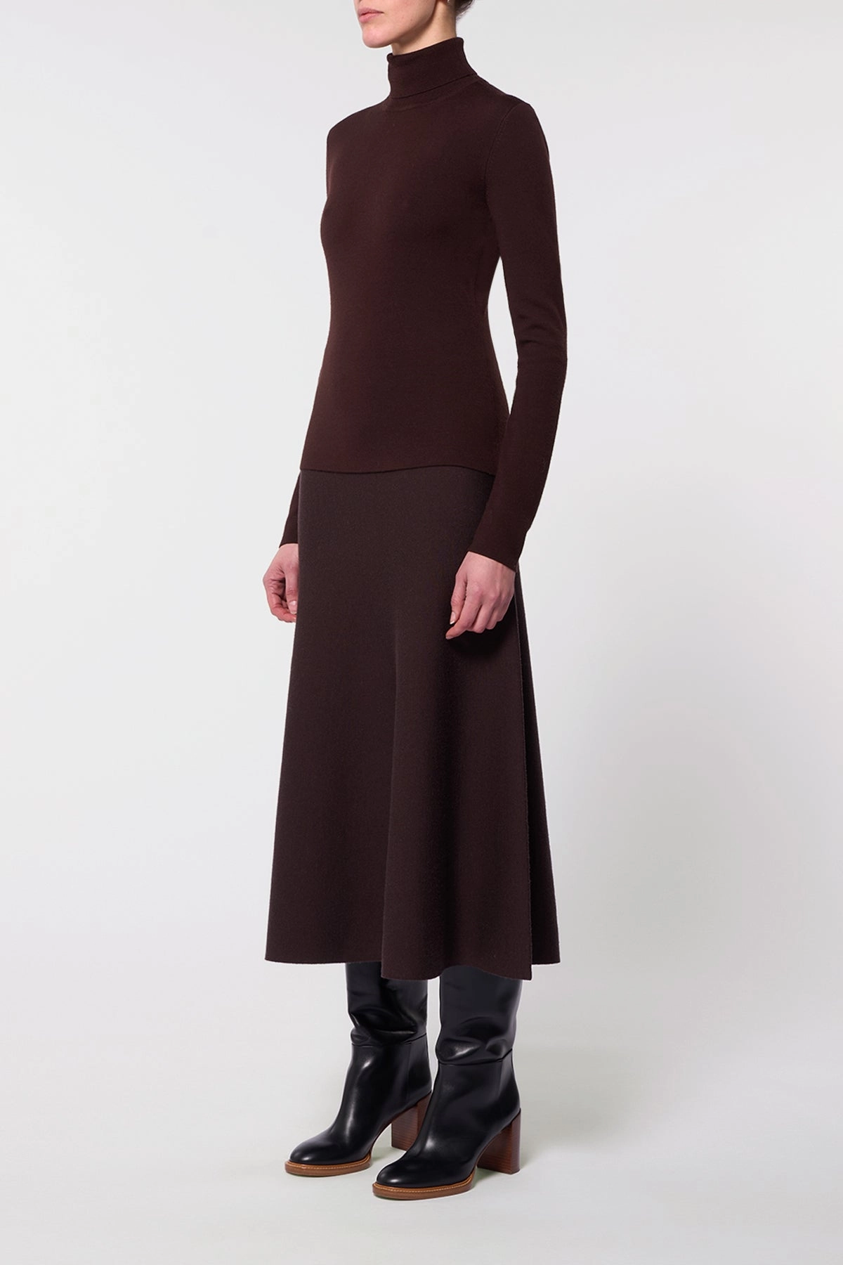 May Knit Turtleneck in Chocolate Merino Wool Cashmere Tubular Knit Method