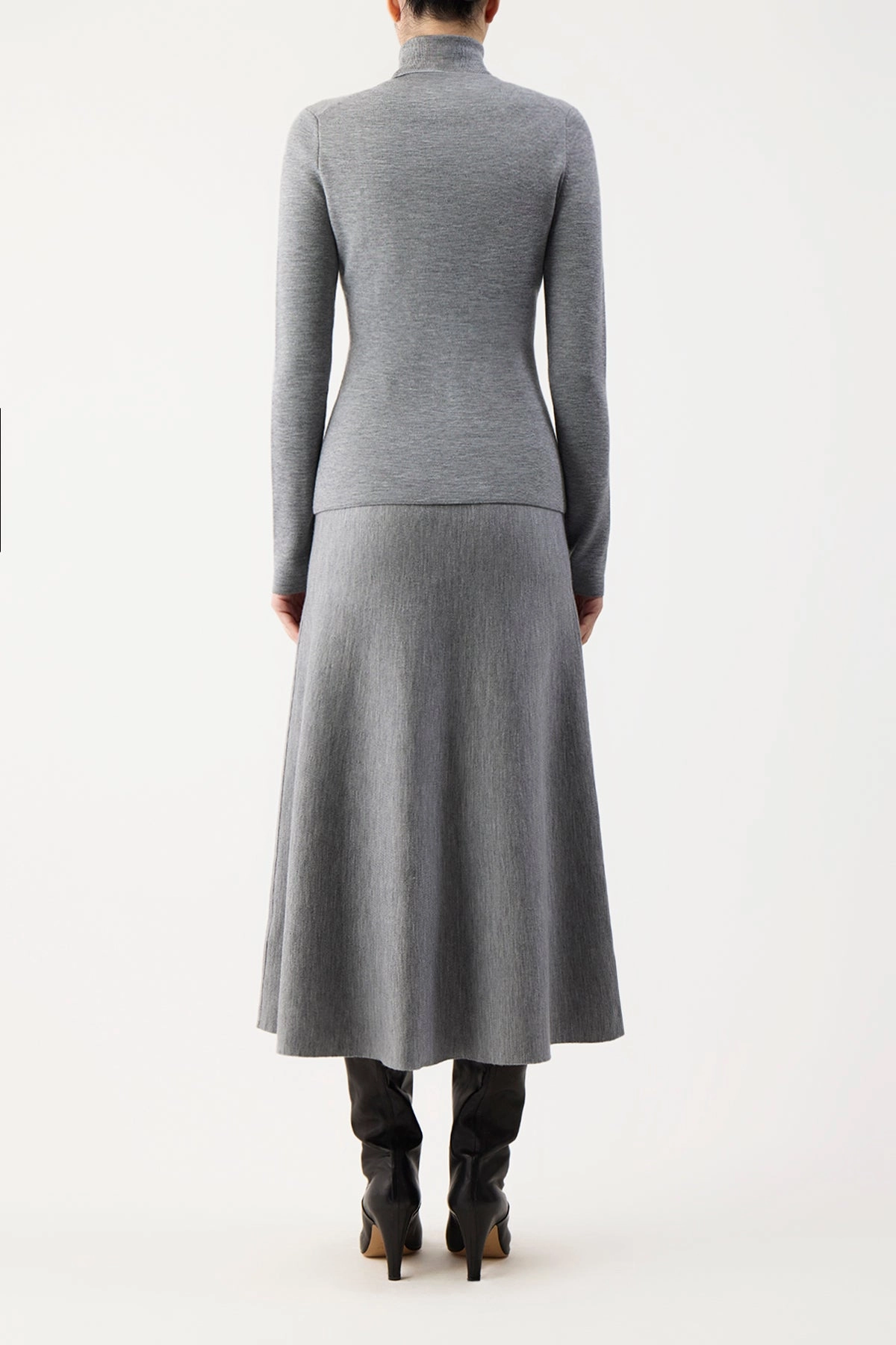 May Knit Turtleneck in Heather Grey Merino Wool Cashmere Cable Stitch Fresh Outfit