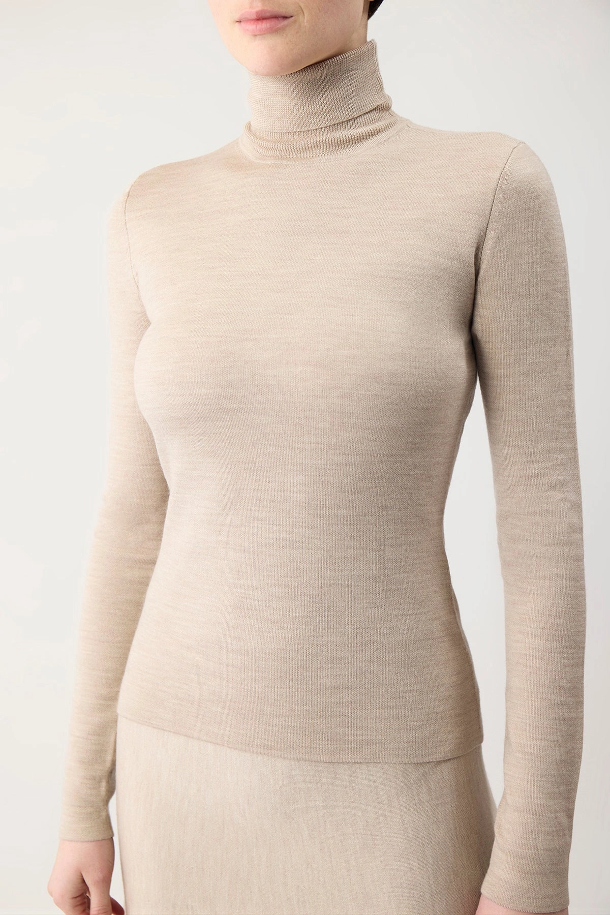 Biodegradable material simple design May Knit Turtleneck in Oatmeal Merino Wool Cashmere