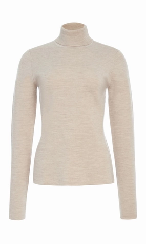 May Knit Turtleneck in Oatmeal Merino Wool Cashmere Easy Layering
