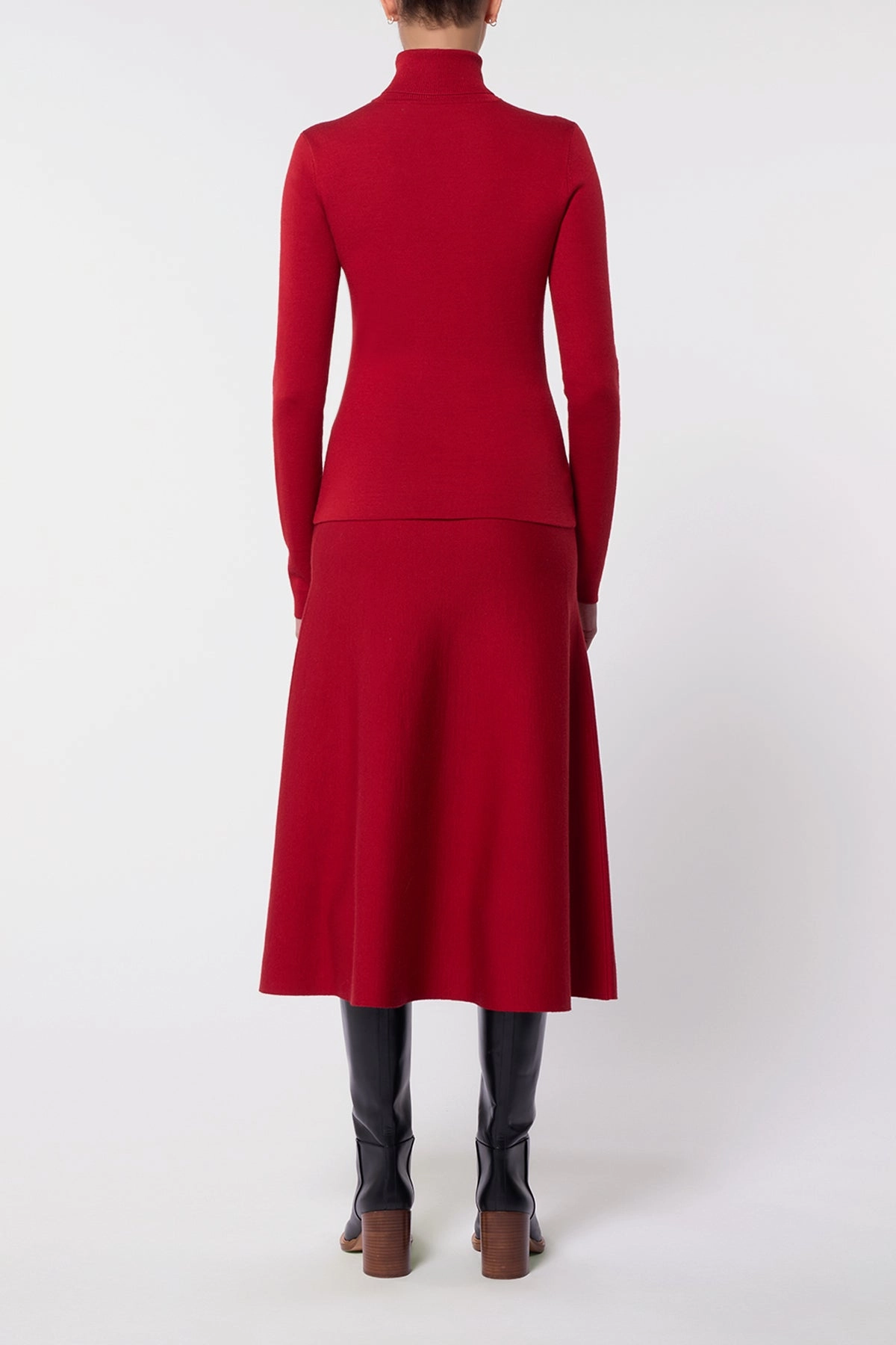 Garment Washed Simple Outfit May Knit Turtleneck in Scarlet Red Merino Wool Cashmere