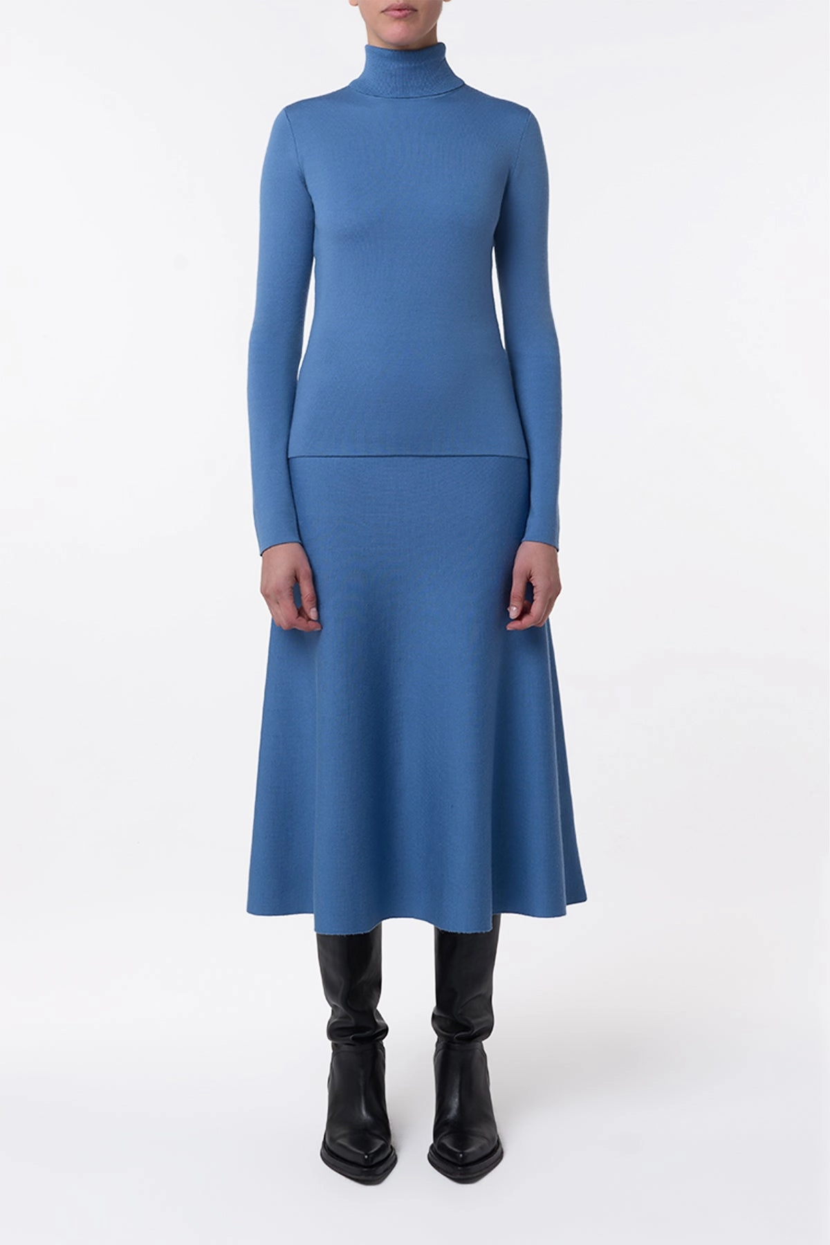 May Knit Turtleneck in Sky Merino Wool Cashmere Home Casual