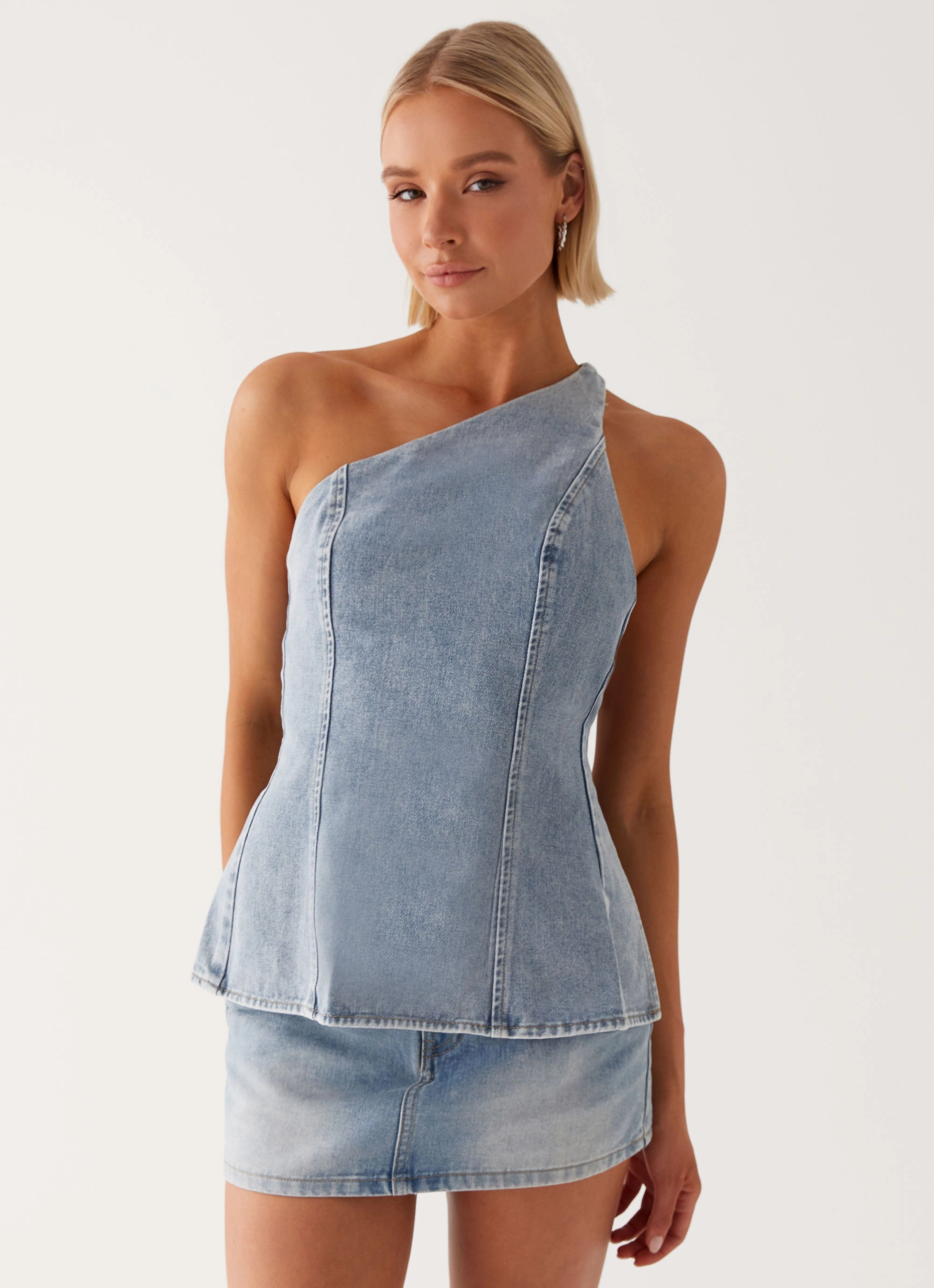 Maysa Low Rise Mini Skirt - Blue Easy Comfort Laid Back Look