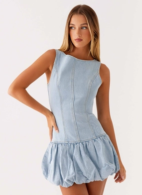 Dance Night Meg Bubble Denim Mini Dress - Blue