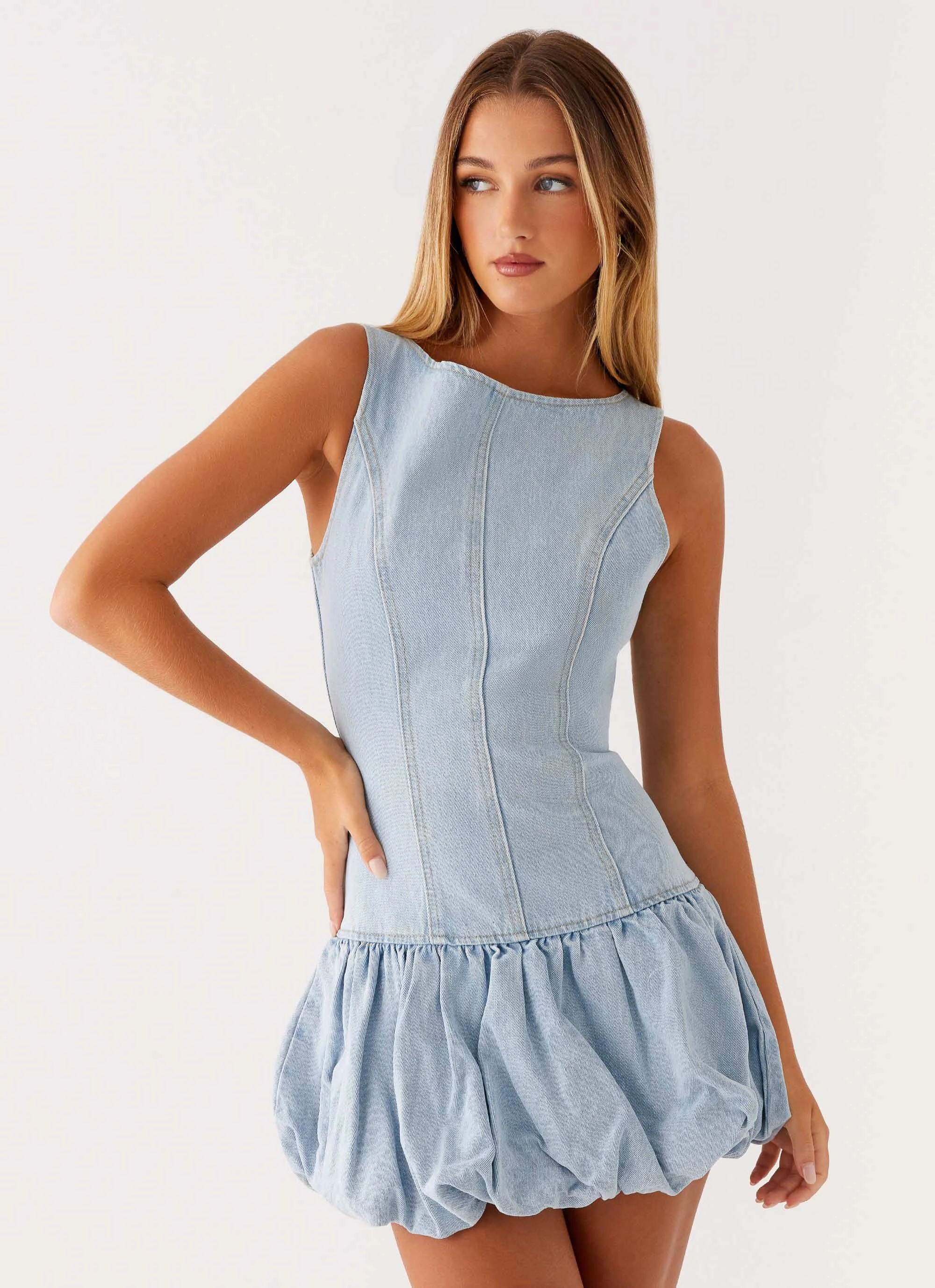 Dance Night Meg Bubble Denim Mini Dress - Blue