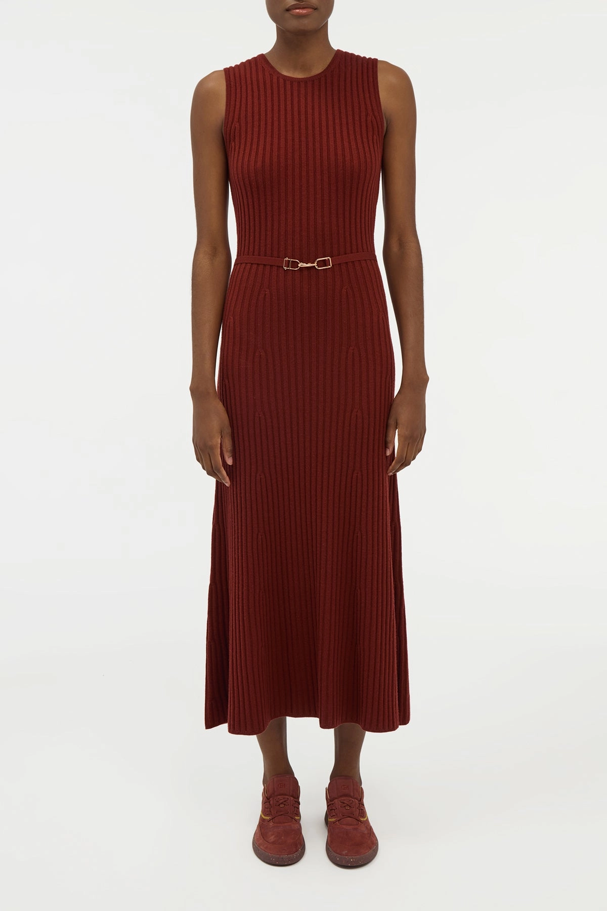 Meier Knit Midi Dress in Burnt Sienna Merino Wool Cashmere Modern Basic Chic Warmth