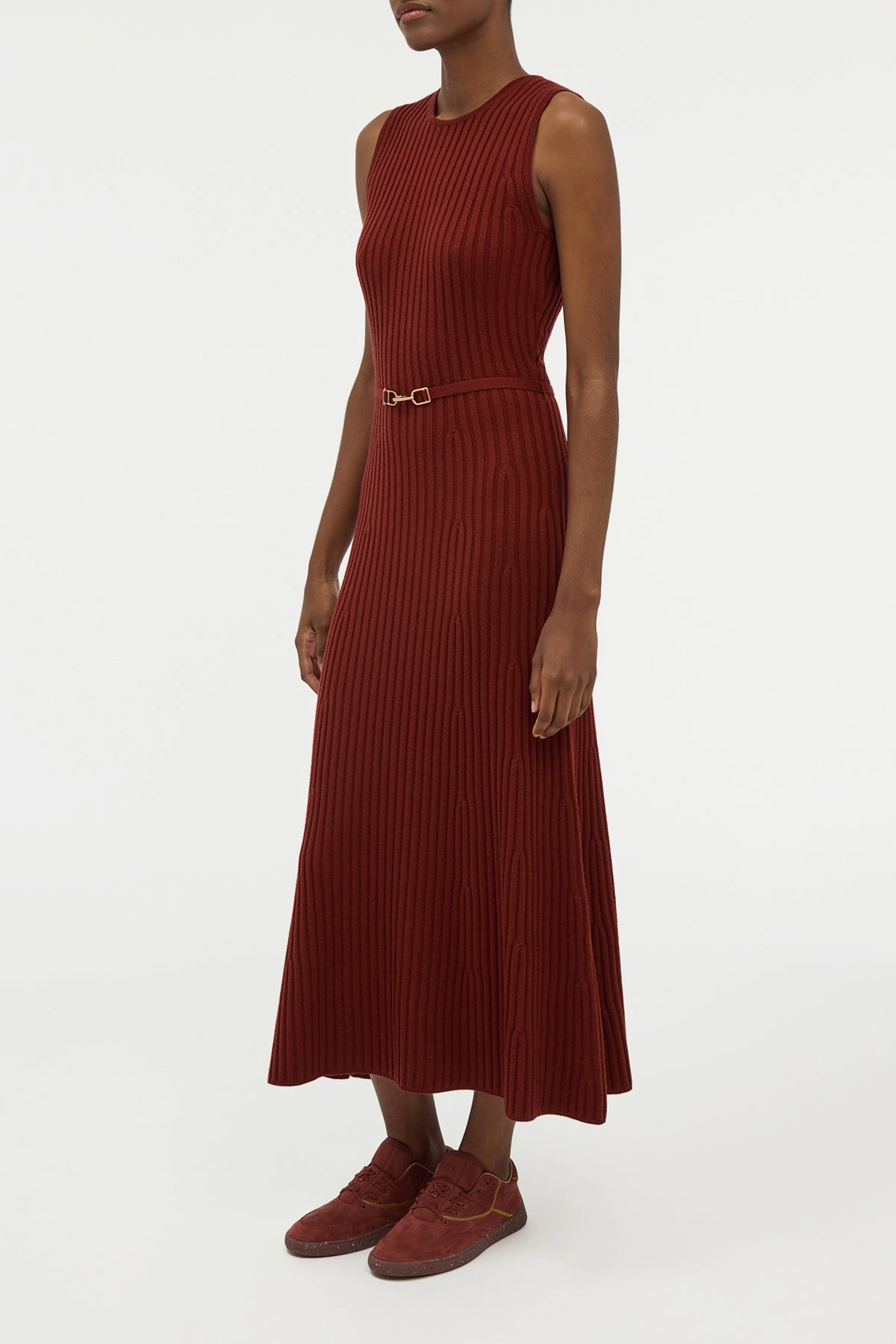 Work Day Natural Texture Meier Knit Midi Dress in Burnt Sienna Merino Wool Cashmere