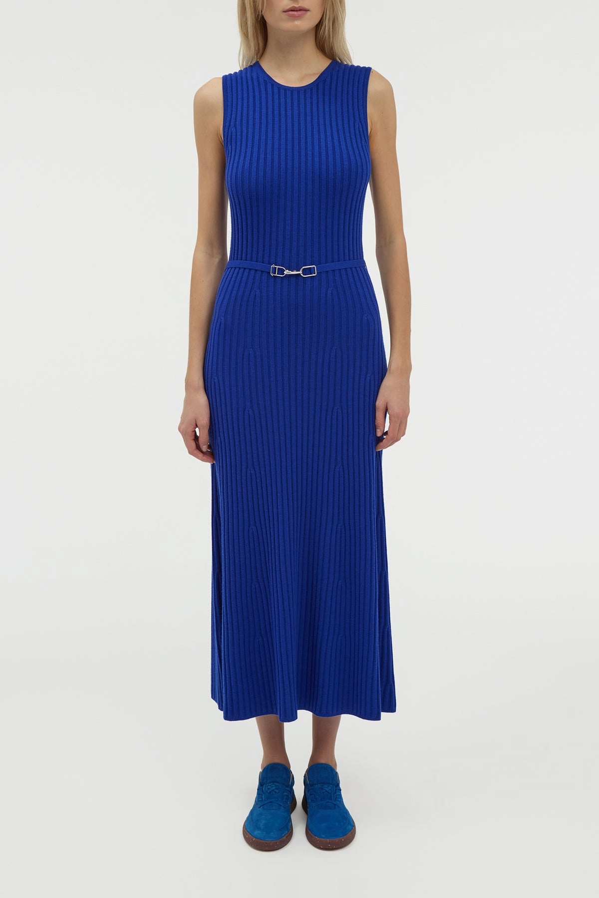 Meier Knit Midi Dress in Cobalt Merino Wool Cashmere Everyday Classic ShapeRetention Fabric