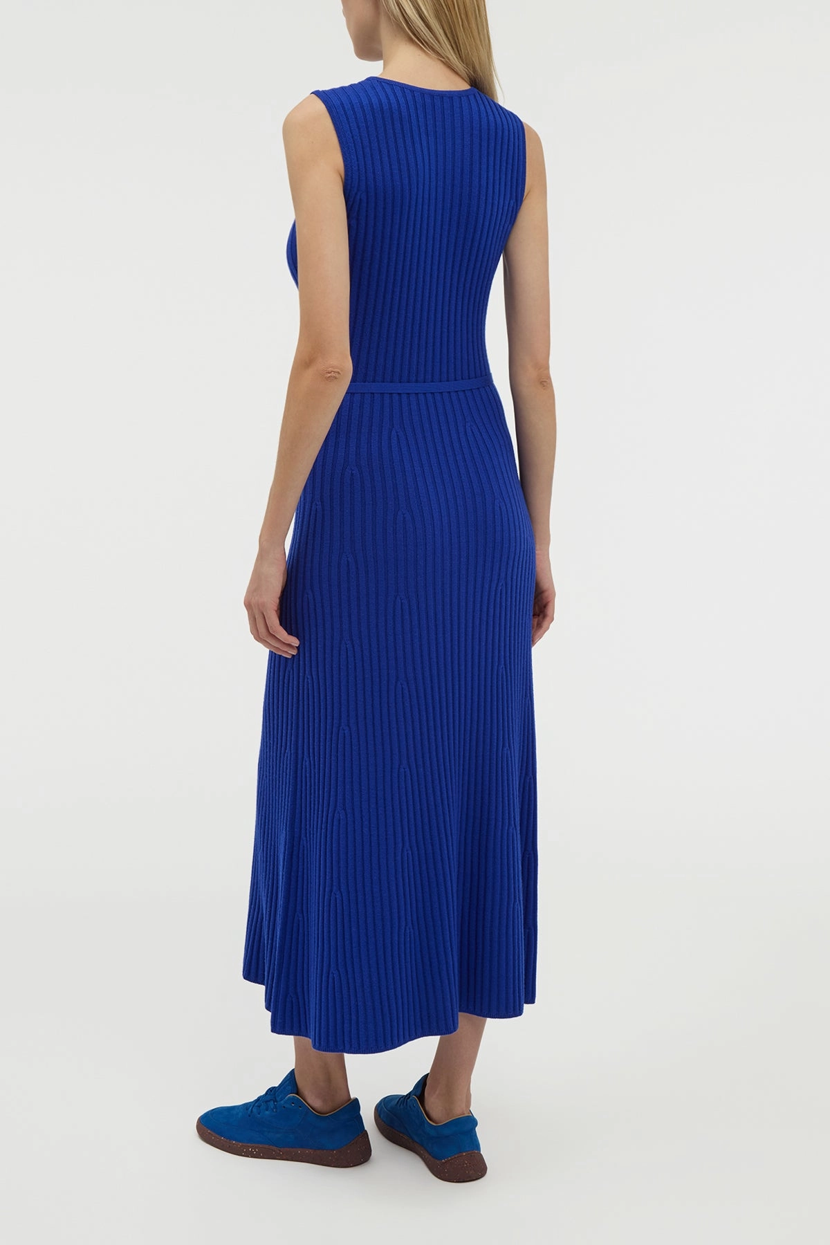 Plush Inner Lining Modern Comfort Meier Knit Midi Dress in Cobalt Merino Wool Cashmere