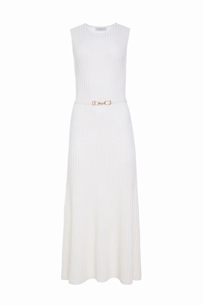 Meier Knit Midi Dress in Ivory Merino Wool Cashmere Comfortable Wear