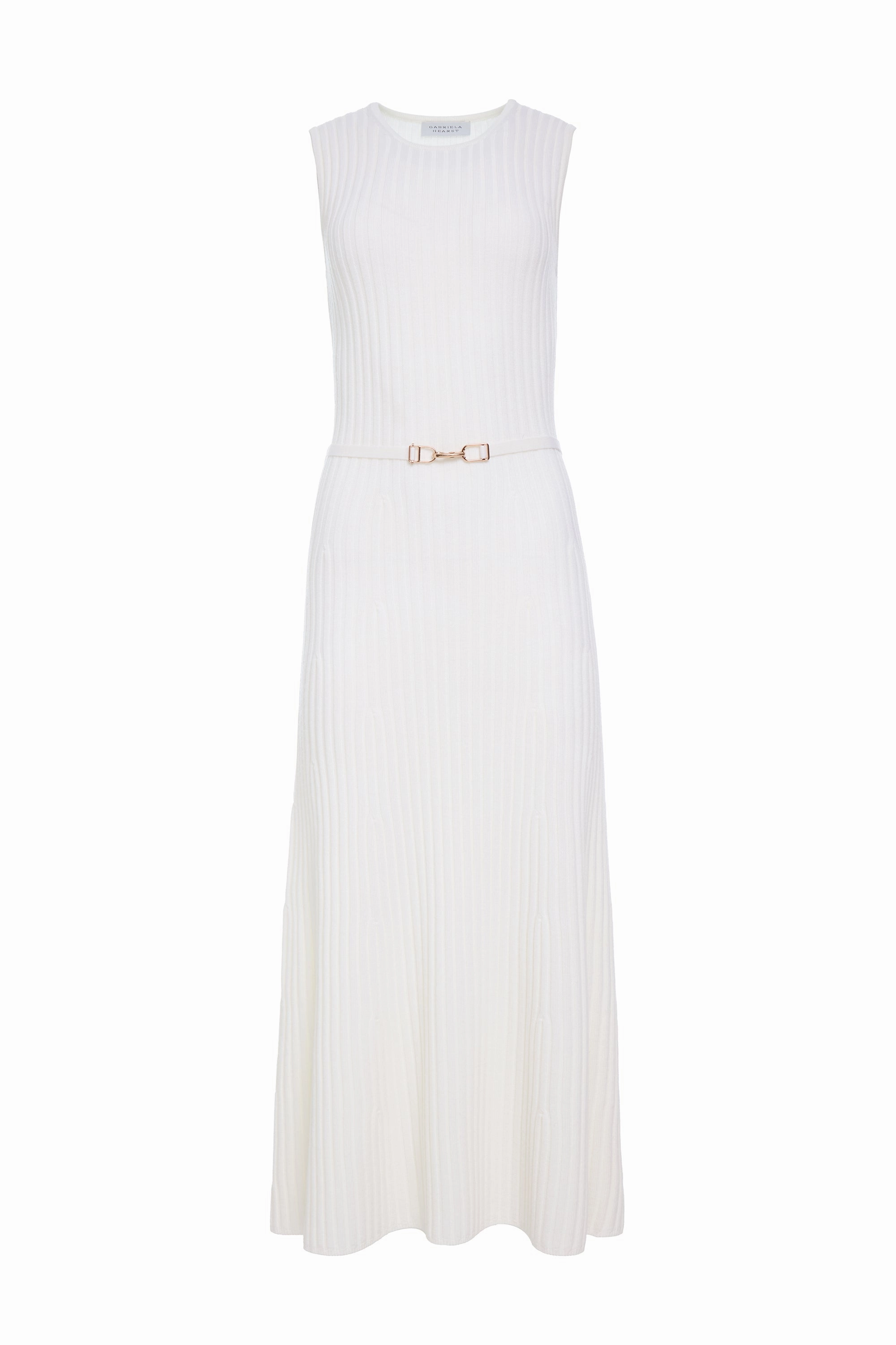 Meier Knit Midi Dress in Ivory Merino Wool Cashmere Comfortable Wear