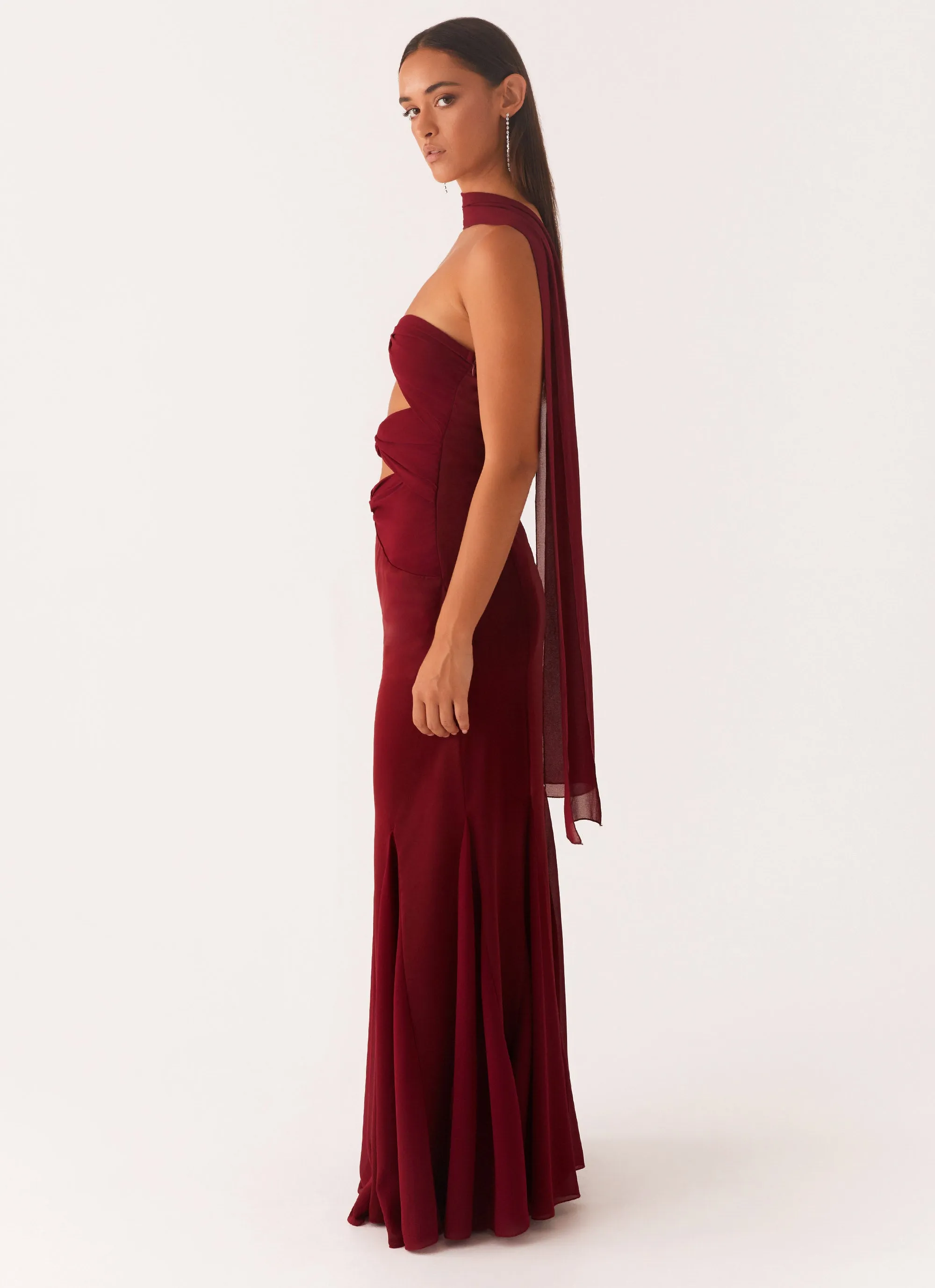All Fit Style Melrose Satin Chiffon Maxi Dress - Deep Red