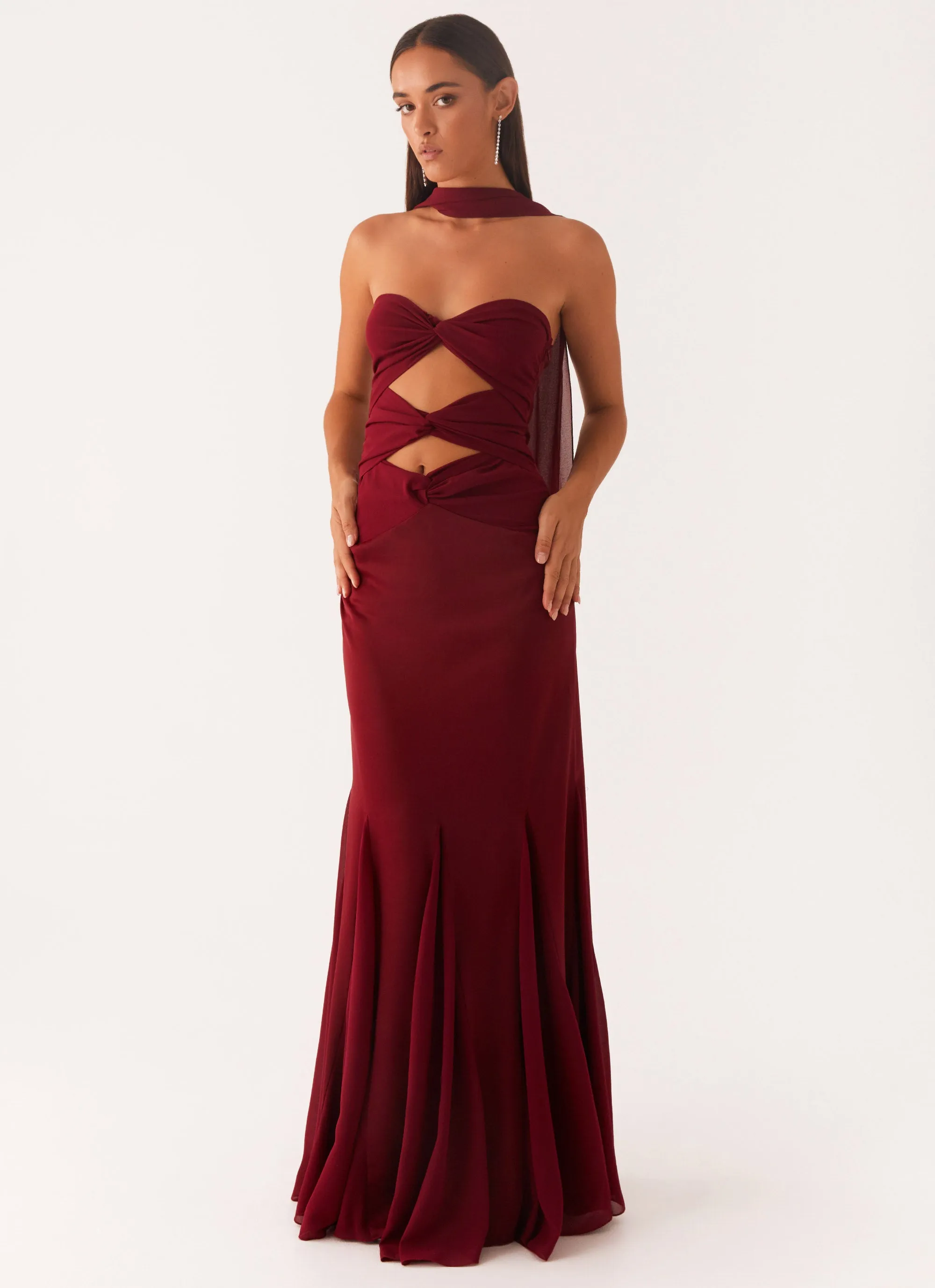 Natural Texture Casual day-to-night piece Melrose Satin Chiffon Maxi Dress - Deep Red