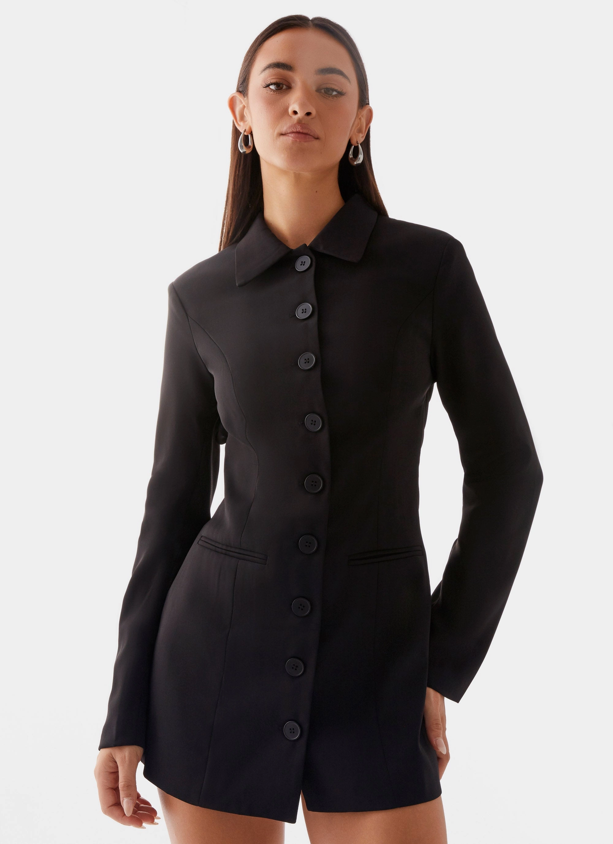 Lounge Style Fitted Mood Memphis Blazer Mini Dress - Black