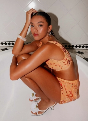 Mercer Sequin Bralette - Orange Camouflaged Adjustable Drawstrings