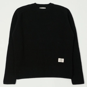 Merz b. Schwanen 'Good Basics' Merino/Cashmere Waffle Knit Pullover - Deep Black NoSnag Surface