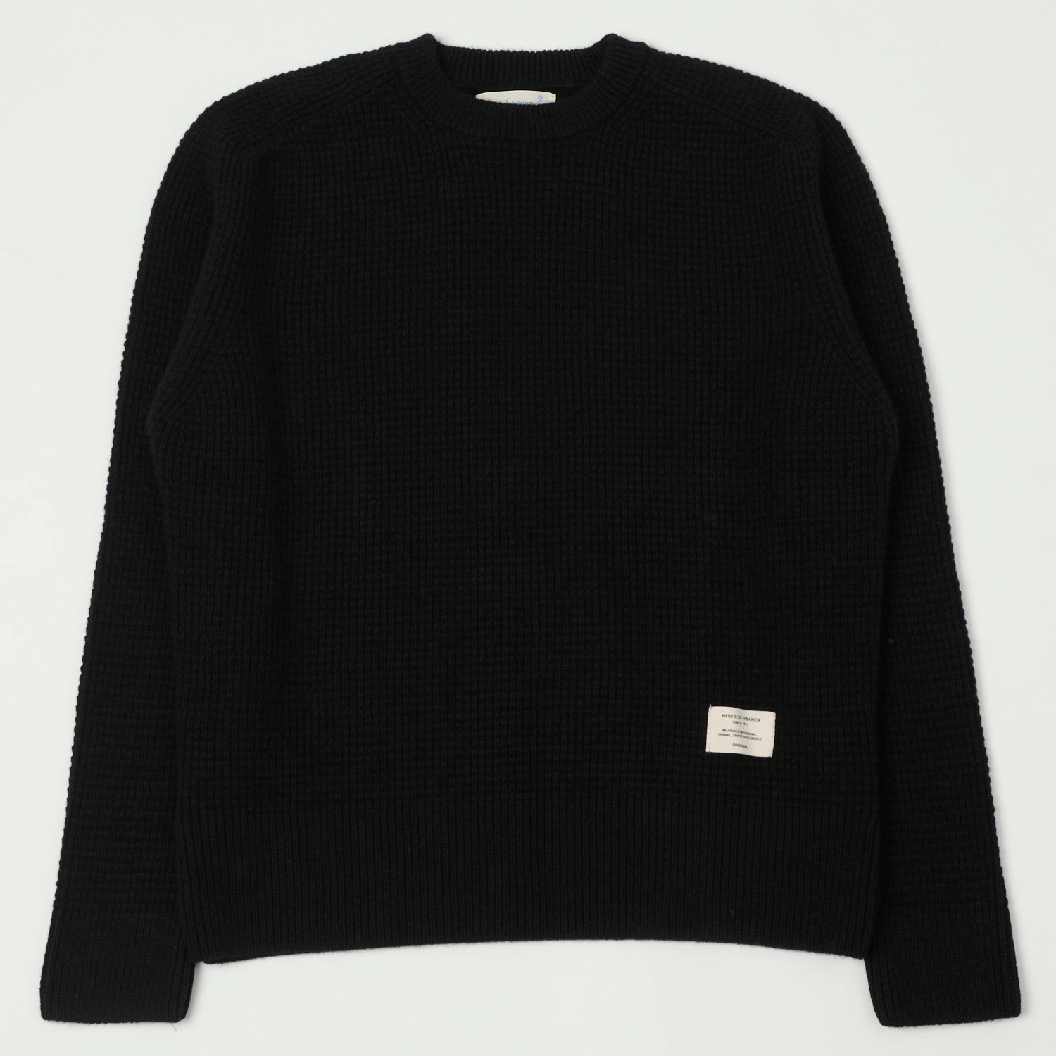 Merz b. Schwanen 'Good Basics' Merino/Cashmere Waffle Knit Pullover - Deep Black NoSnag Surface