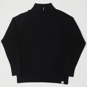 Merz b. Schwanen 'Good Basics' Merino Wool Quarter Zip Pullover - Deep Black Everyday Comfort