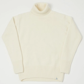 Merz b. Schwanen 'Good Basics' Wool Cashmere Knit Turtleneck - Nature Double Layered Cuffs MicrofiberBlend Texture