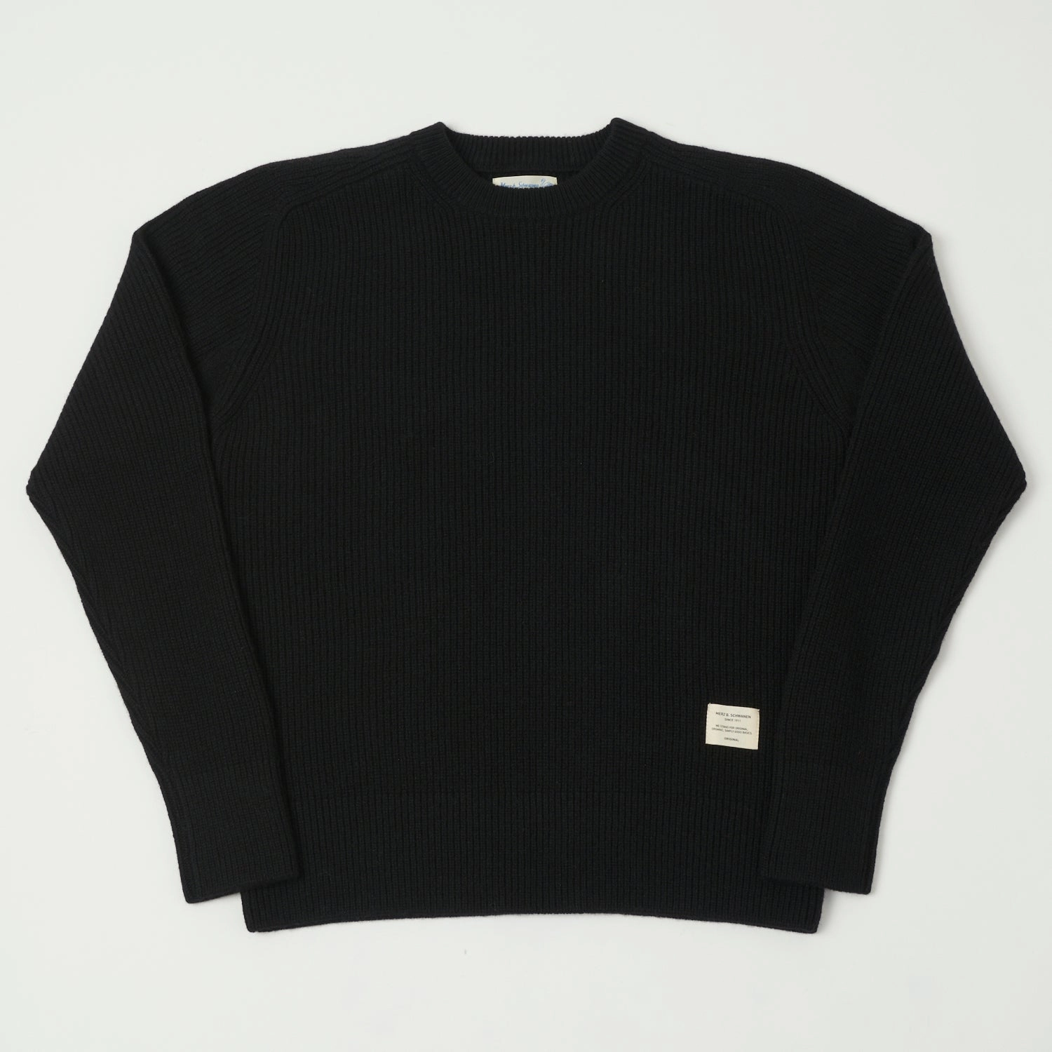 Merz b. Schwanen 'Good Basics' Wool Cashmere Ribbed Knit Pullover - Deep Black Everyday Comfort Cozy Weekend