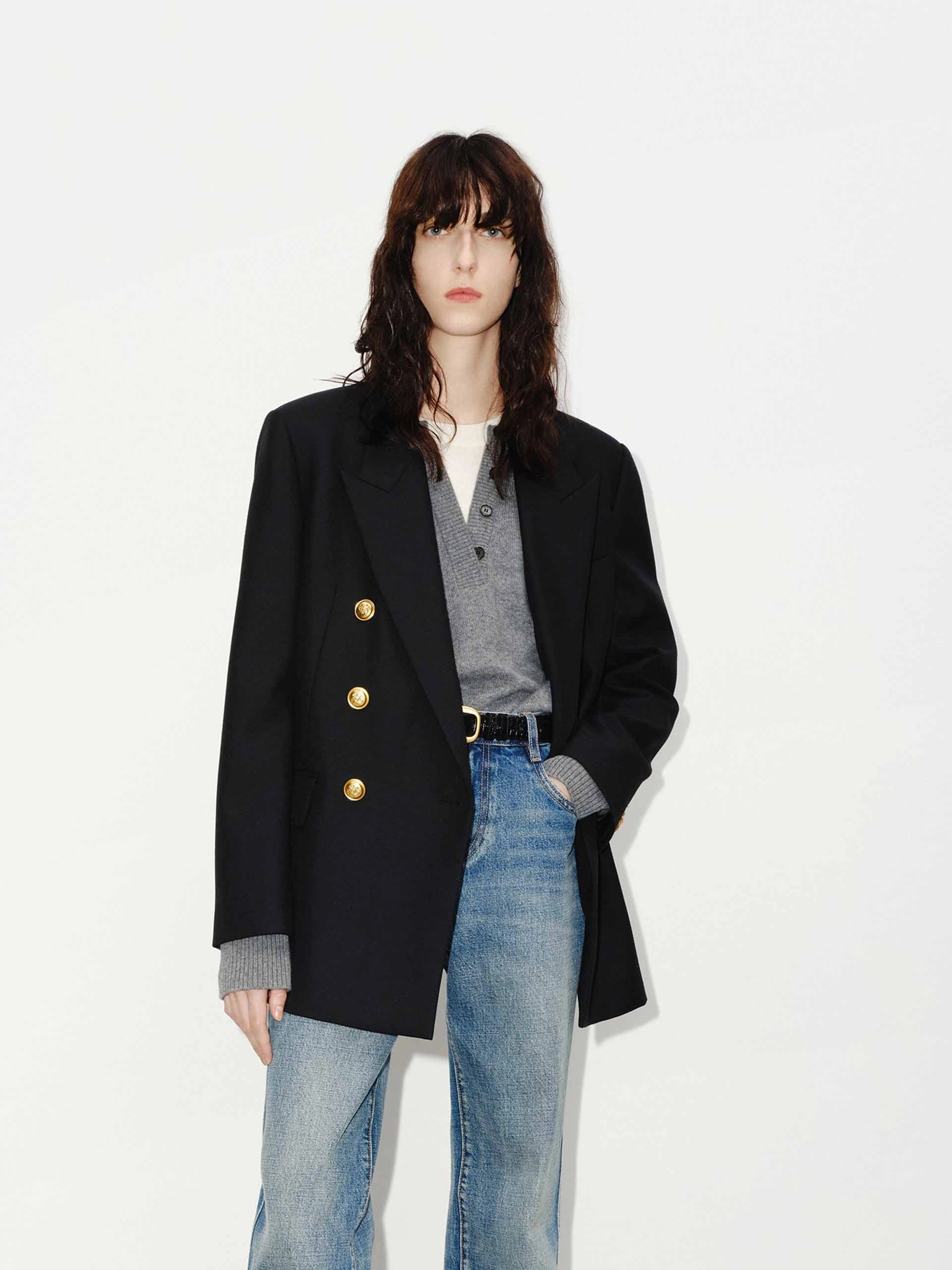 Reflective Safety Accents City Ready Wear Metal Button Structured Blazer