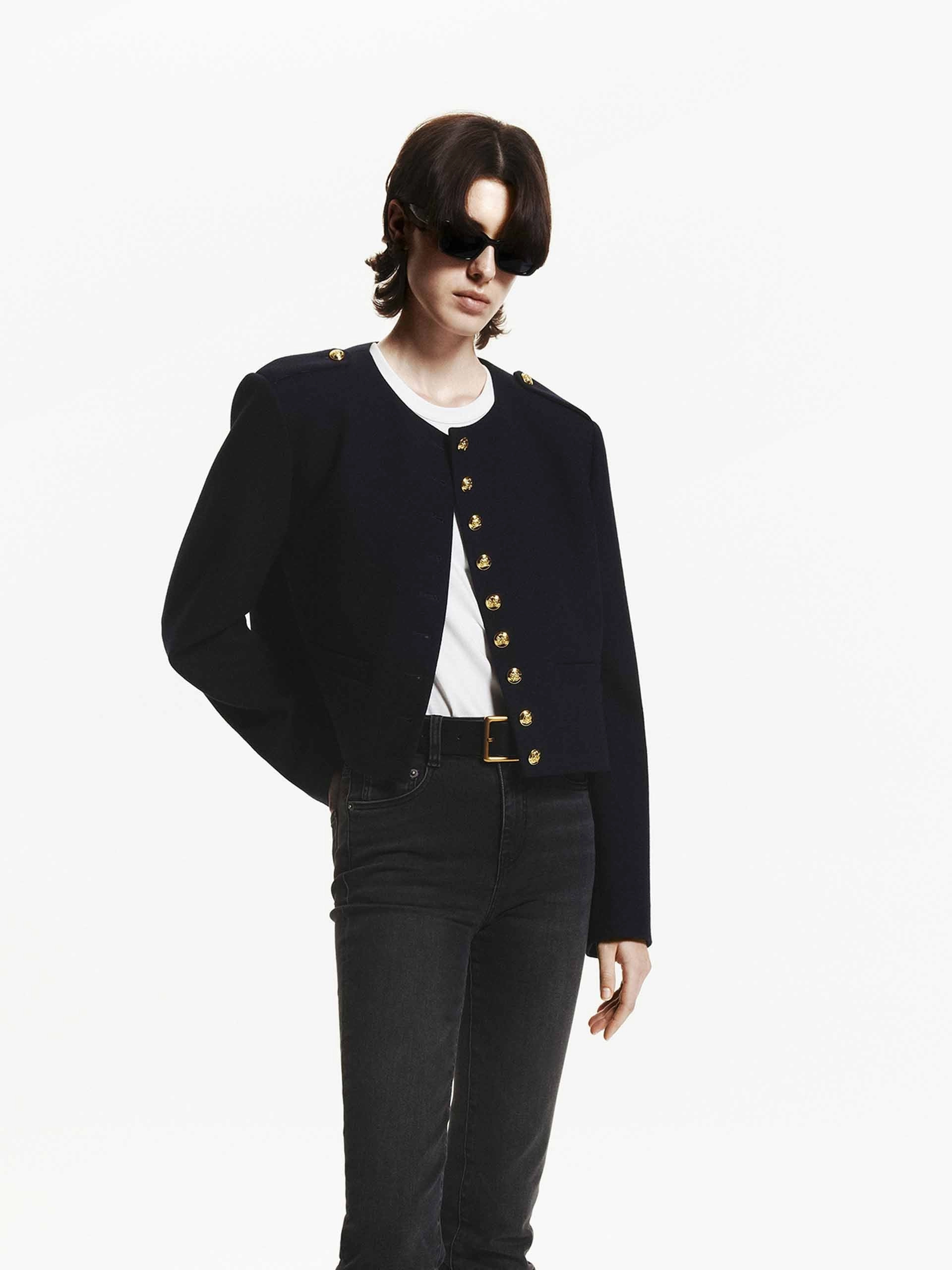 Stay Dry Interior Metallic Button Cropped Coat