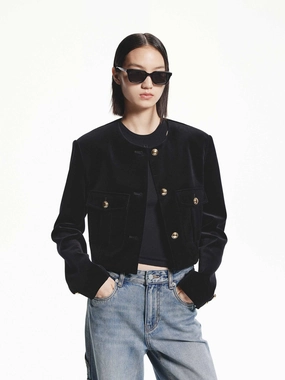 Metallic Button Cropped Jacket Preserve Core Style