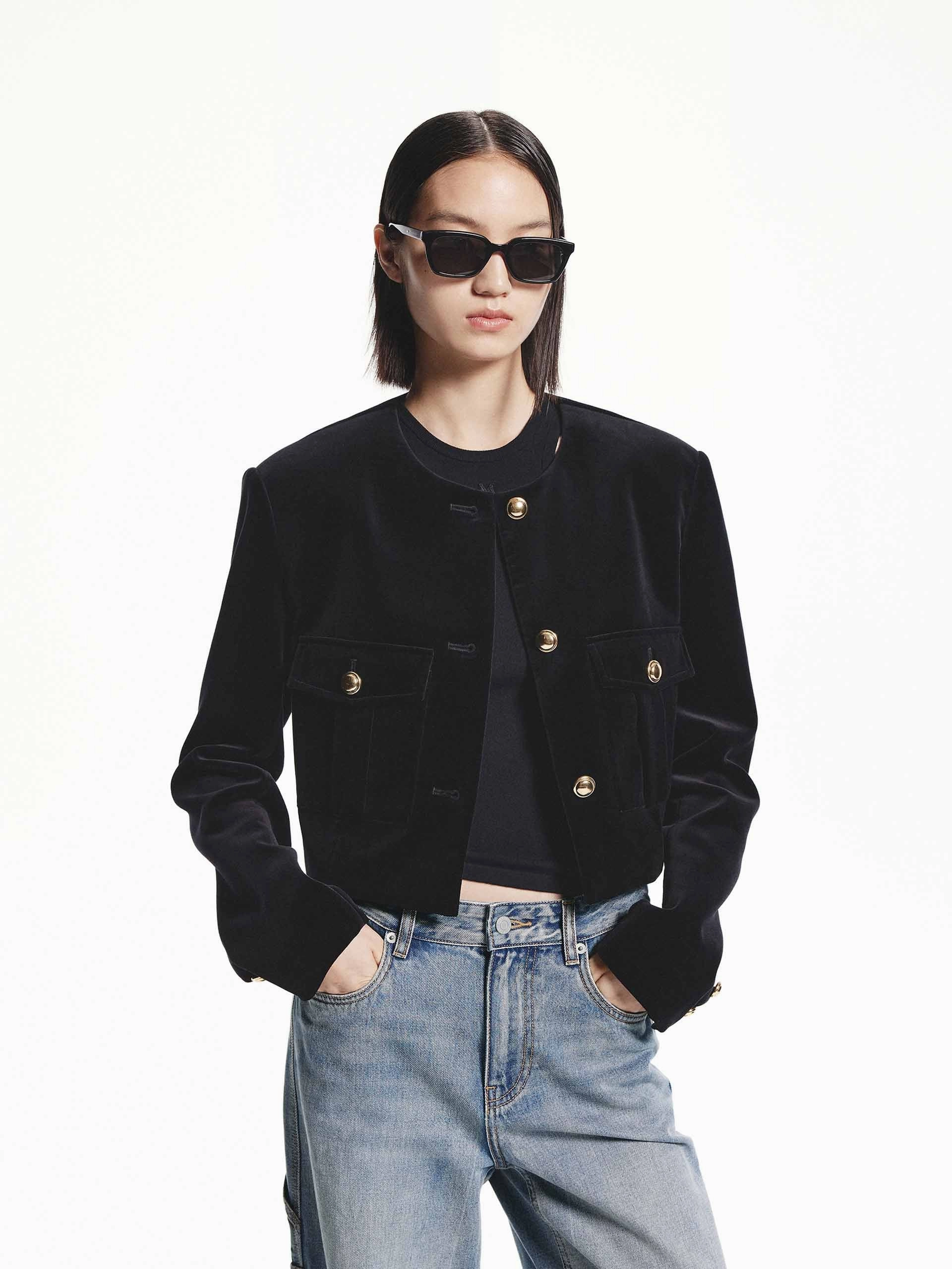Metallic Button Cropped Jacket Preserve Core Style
