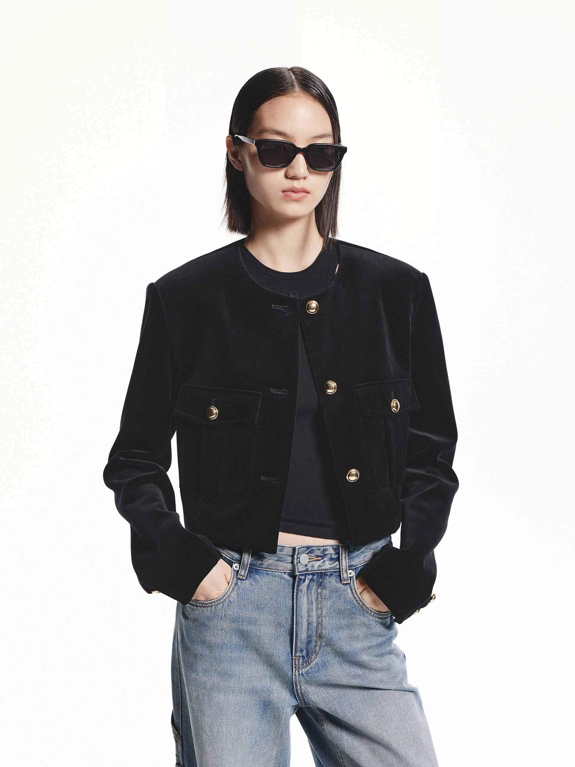 BondedFabric Sport Comfort Metallic Button Cropped Jacket