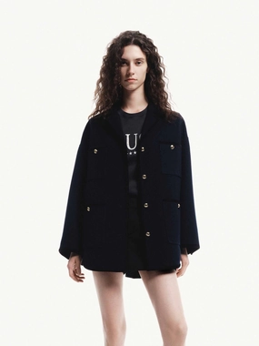 Metallic Button Wool Coat Casual Chill Look