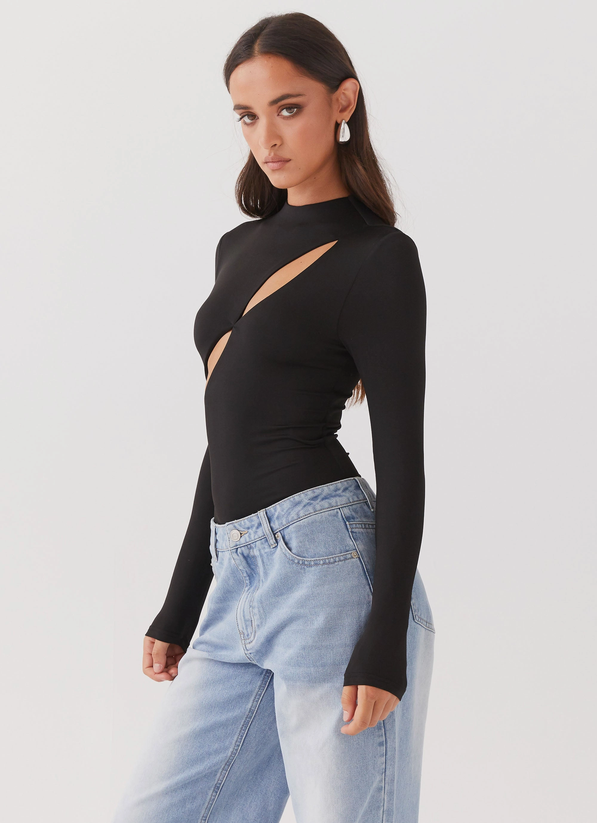 wideness Special Affair Long Sleeve Bodysuit - Black