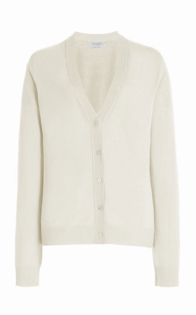 Tori Knit Cardigan in Ivory Cashmere Silk Lightweight Thermal Insulation Winter Outfit