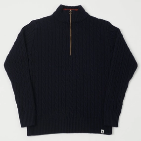 Luminous Thread Accents Fresh Style Peregrine Cable Knit Quarter Zip Jumper - Navy