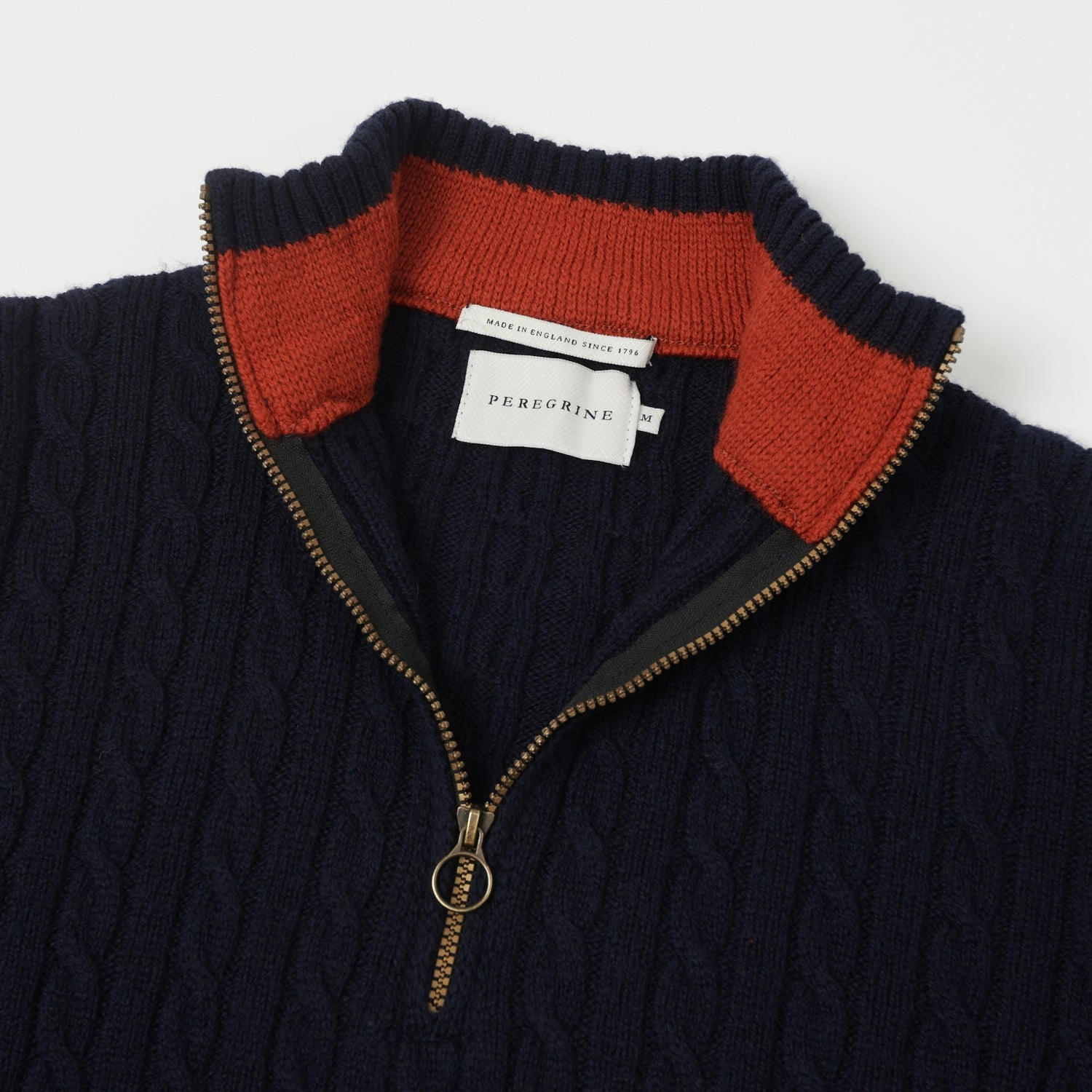 FourWay Stretch Fabric Peregrine Cable Knit Quarter Zip Jumper - Navy