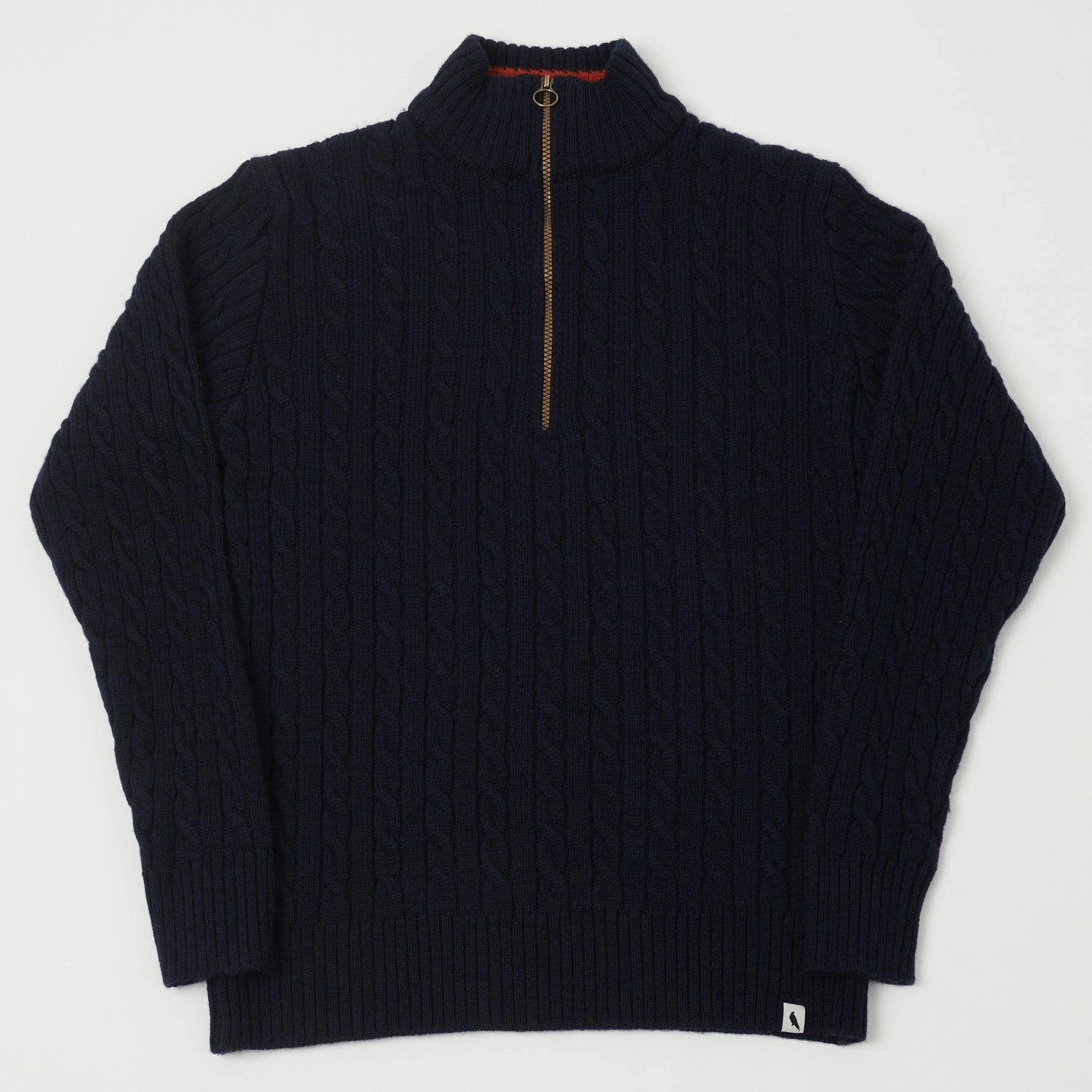 Low Maintenance Fibers Peregrine Cable Knit Quarter Zip Jumper - Navy